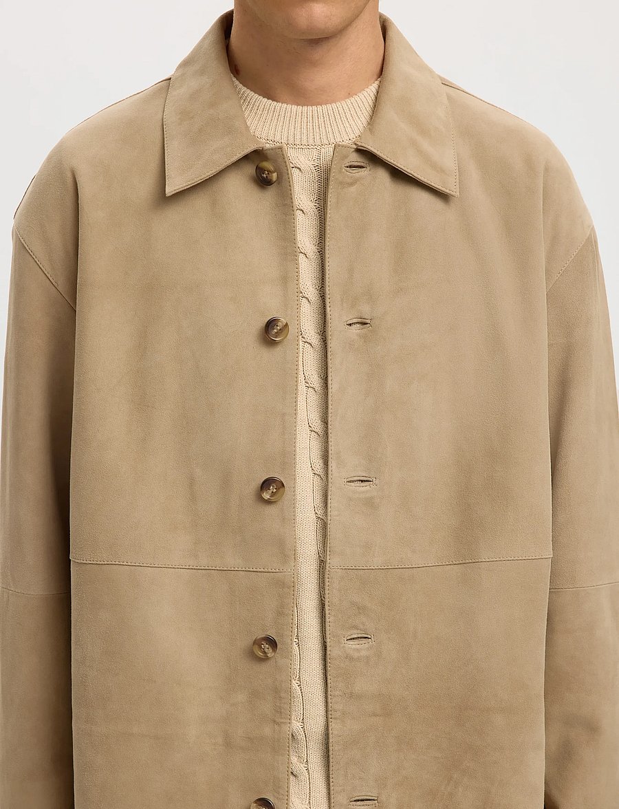Selected - SLHRORY SUEDE OVERSHIRT - vårjackor - white pepper - 5