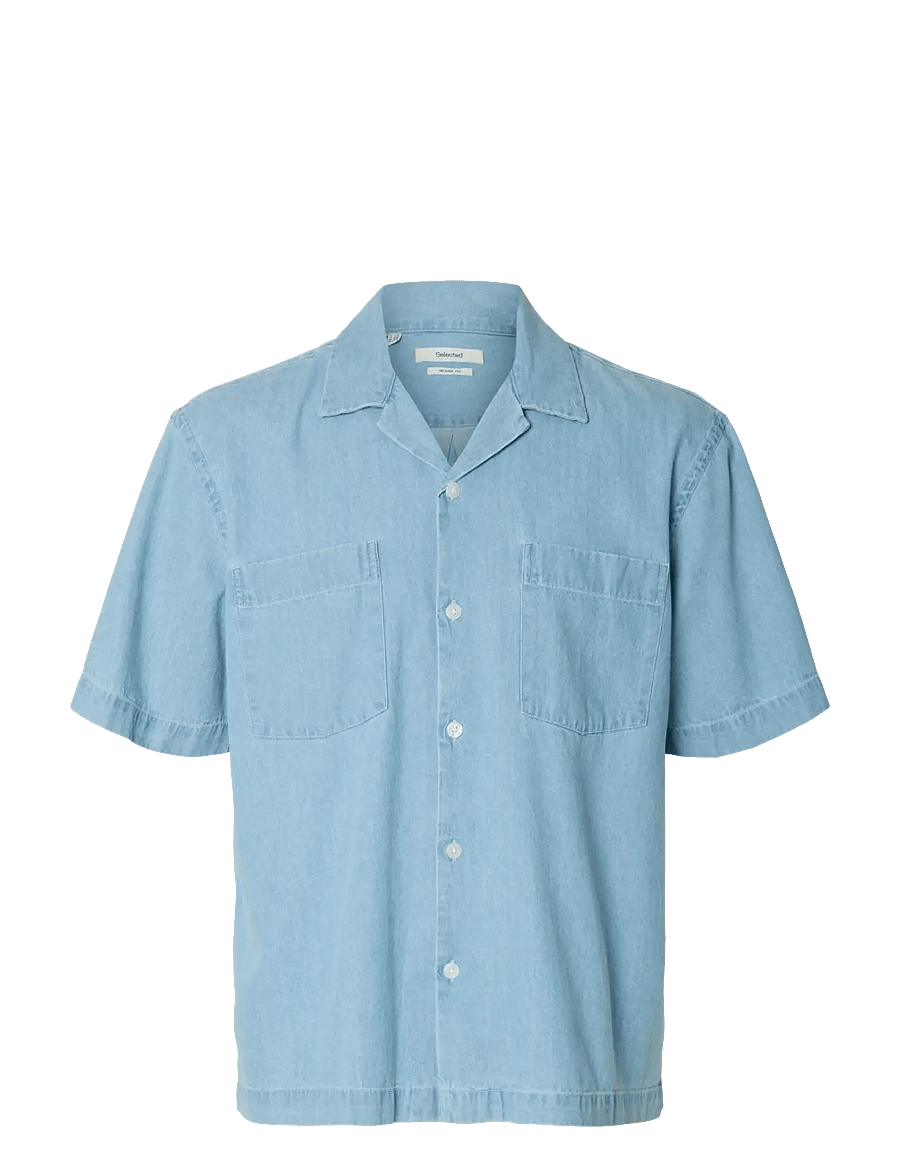 Selected - SLHRLXCARLO DENIM SS SHIRT RESORT - denim shirts - light blue denim - 1