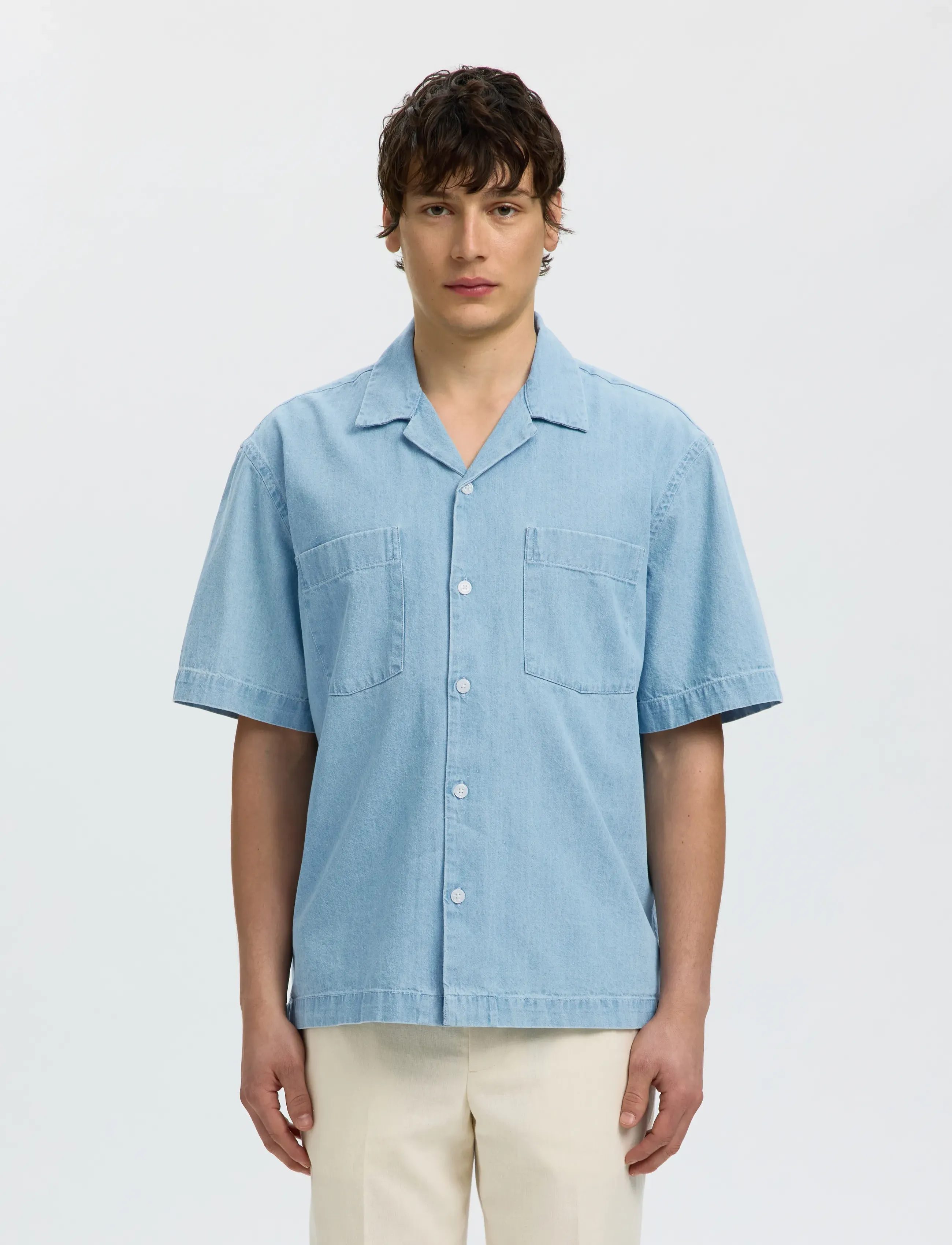 Selected SLHRLXCARLO DENIM SS SHIRT RESORT - Voir tout - LIGHT BLUE DENIM / blue