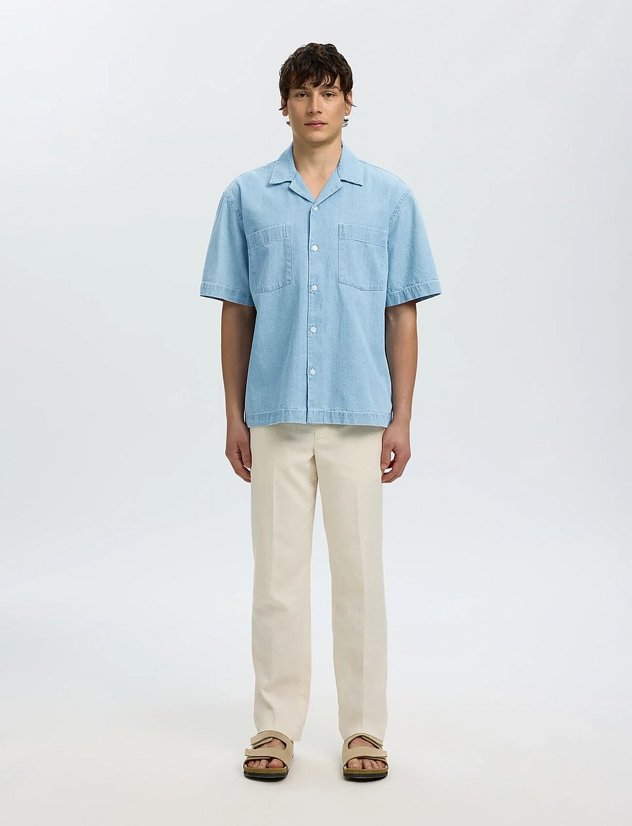 Selected - SLHRLXCARLO DENIM SS SHIRT RESORT - denim shirts - light blue denim - 3