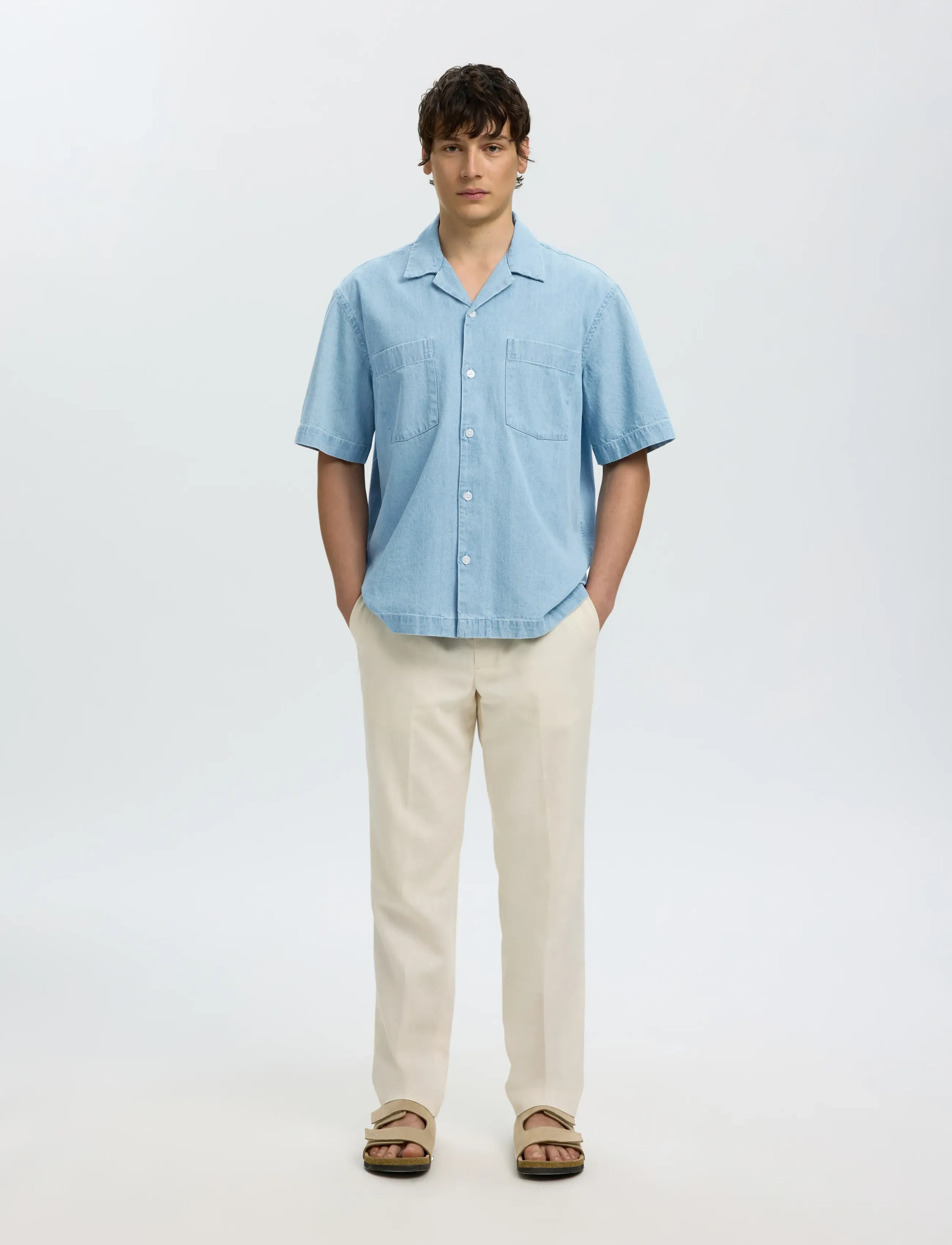 Selected - SLHRLXCARLO DENIM SS SHIRT RESORT - chemises en jean - light blue denim - 5