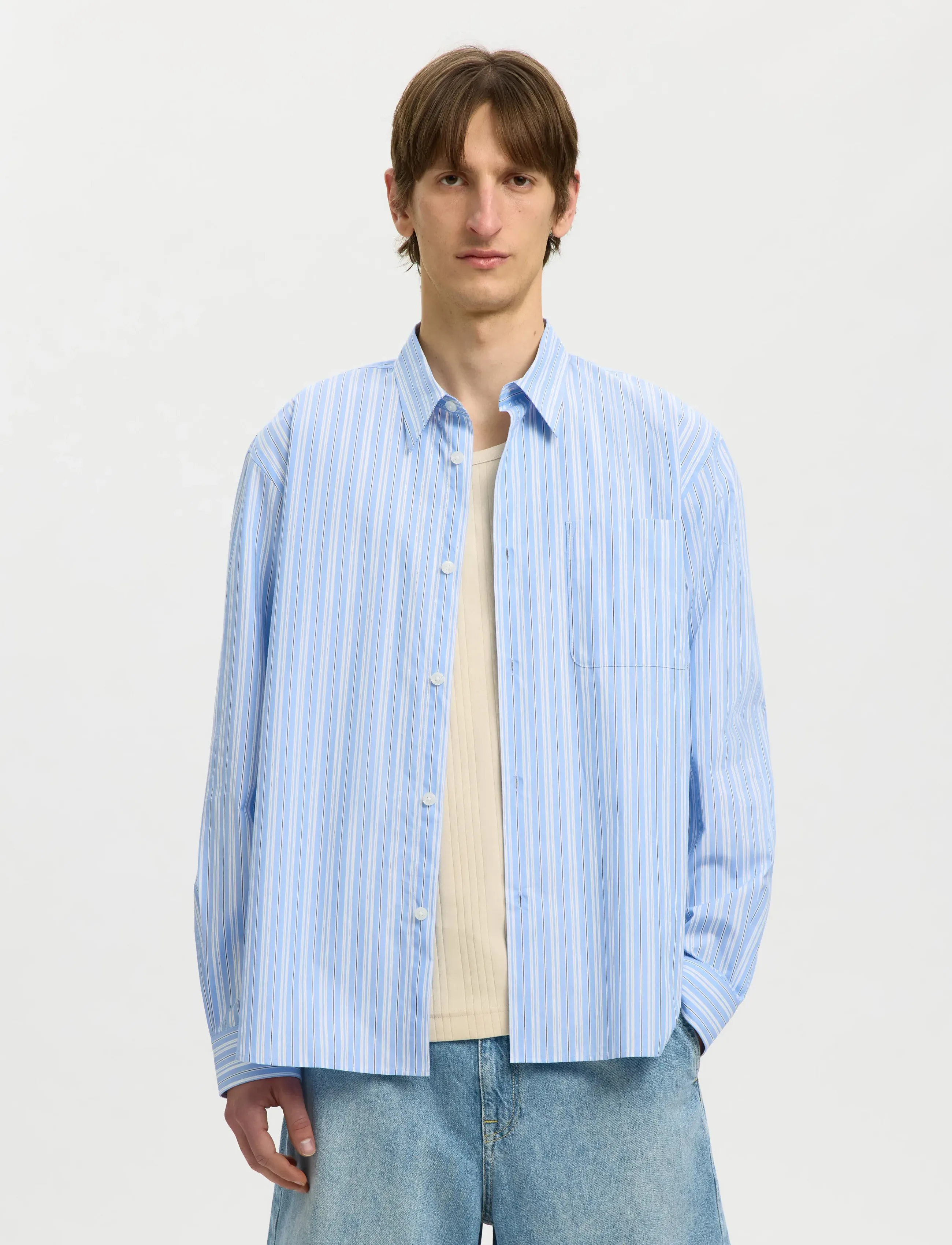 Selected SLHRLXHOLGER STRIPE LS SHIRT - Voir tout - CASHMERE BLUE / multi