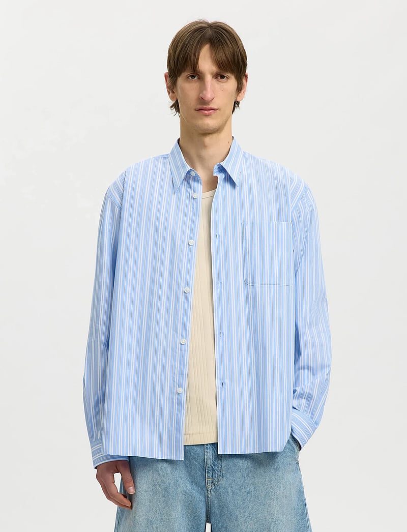 Selected - SLHRLXHOLGER STRIPE LS SHIRT - striped shirts - cashmere blue - 0