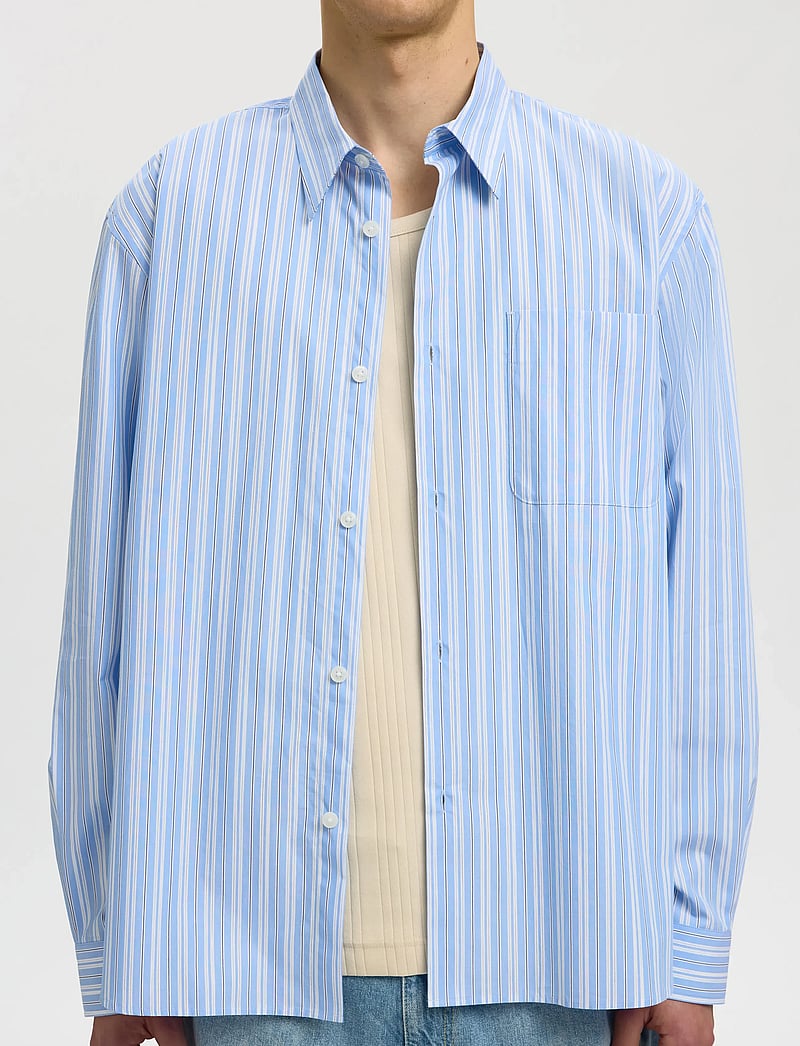 Selected - SLHRLXHOLGER STRIPE LS SHIRT - striped shirts - cashmere blue - 4