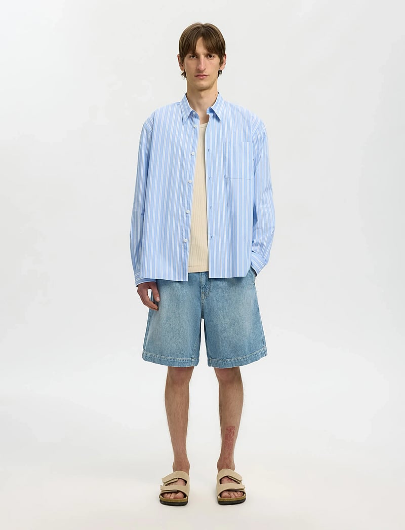 Selected - SLHRLXHOLGER STRIPE LS SHIRT - striped shirts - cashmere blue - 5