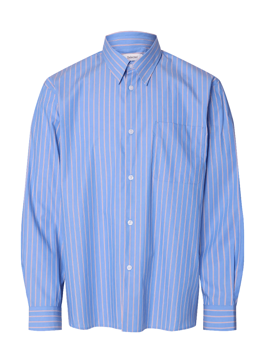Selected - SLHRLXHOLGER STRIPE LS SHIRT - gestreifte hemden - light blue - 1