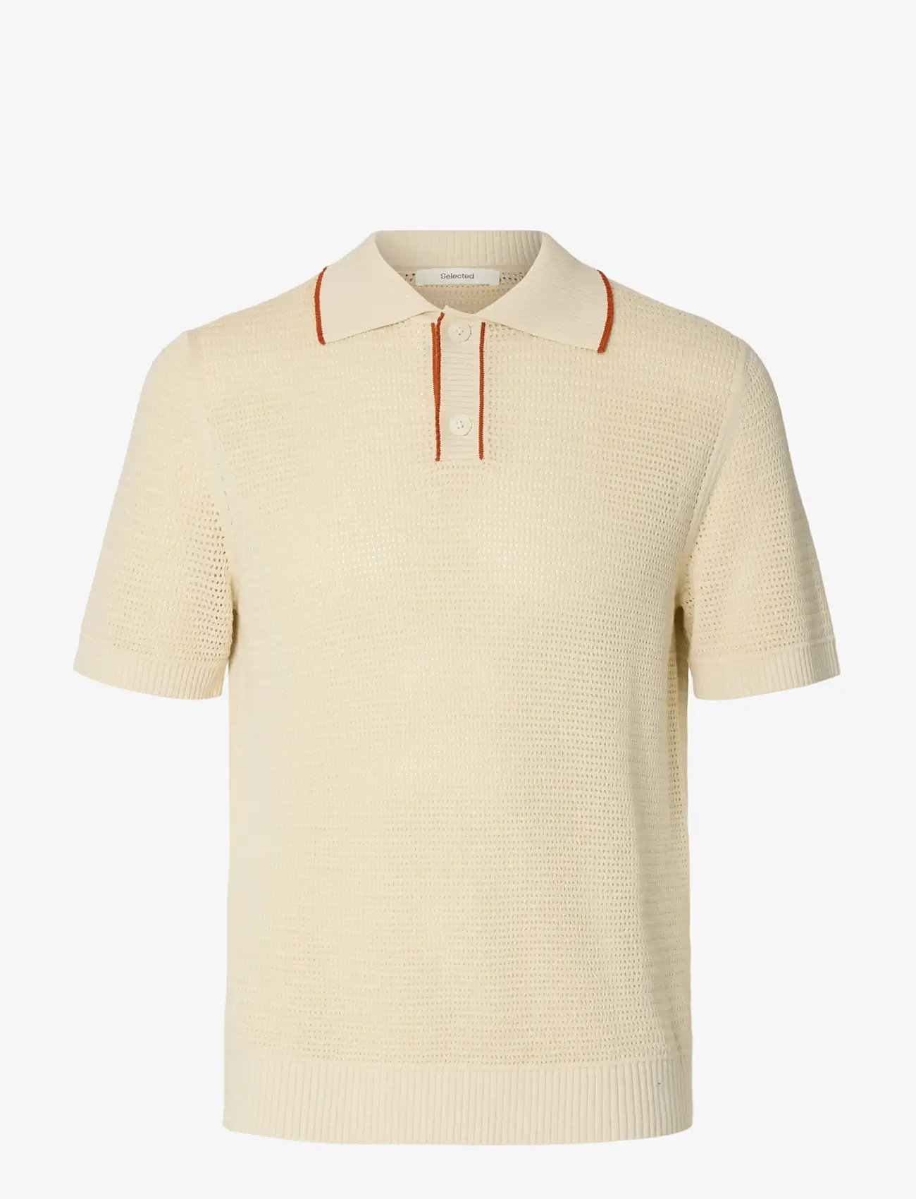 Selected - SLHJESSE SS KNIT OPEN STRUCTURE POLO - knitted polos - birch - 1