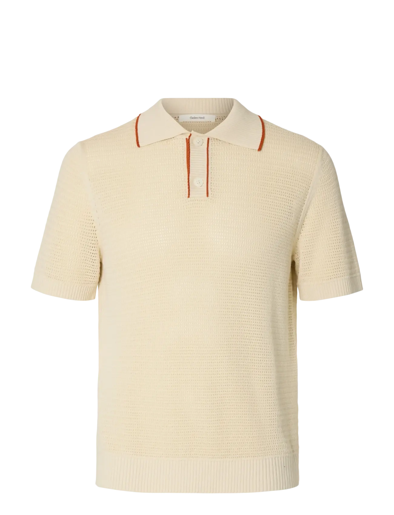 Selected SLHJESSE SS KNIT OPEN STRUCTURE POLO - Strik - BIRCH / cream