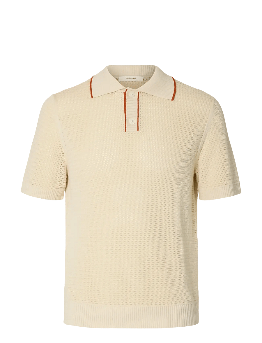 Selected - SLHJESSE SS KNIT OPEN STRUCTURE POLO - gestrickte polohemden - birch - 1