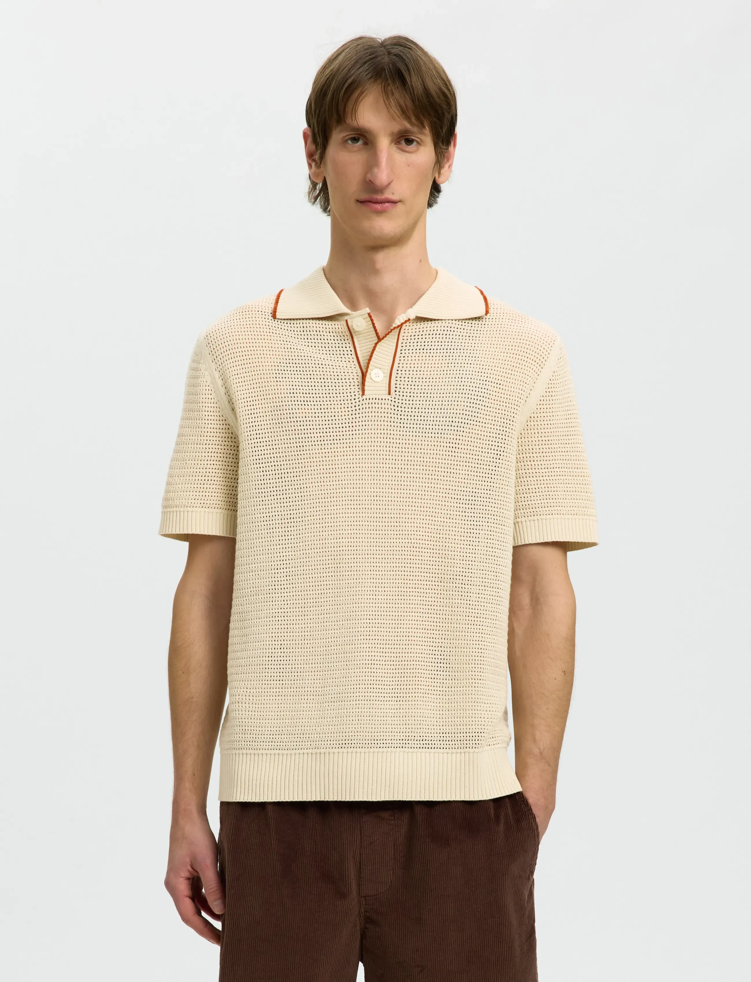 Slhjesse Ss Knit Open Structure Polo