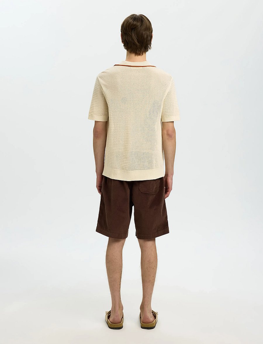 Selected - SLHJESSE SS KNIT OPEN STRUCTURE POLO - gestrickte polohemden - birch - 2