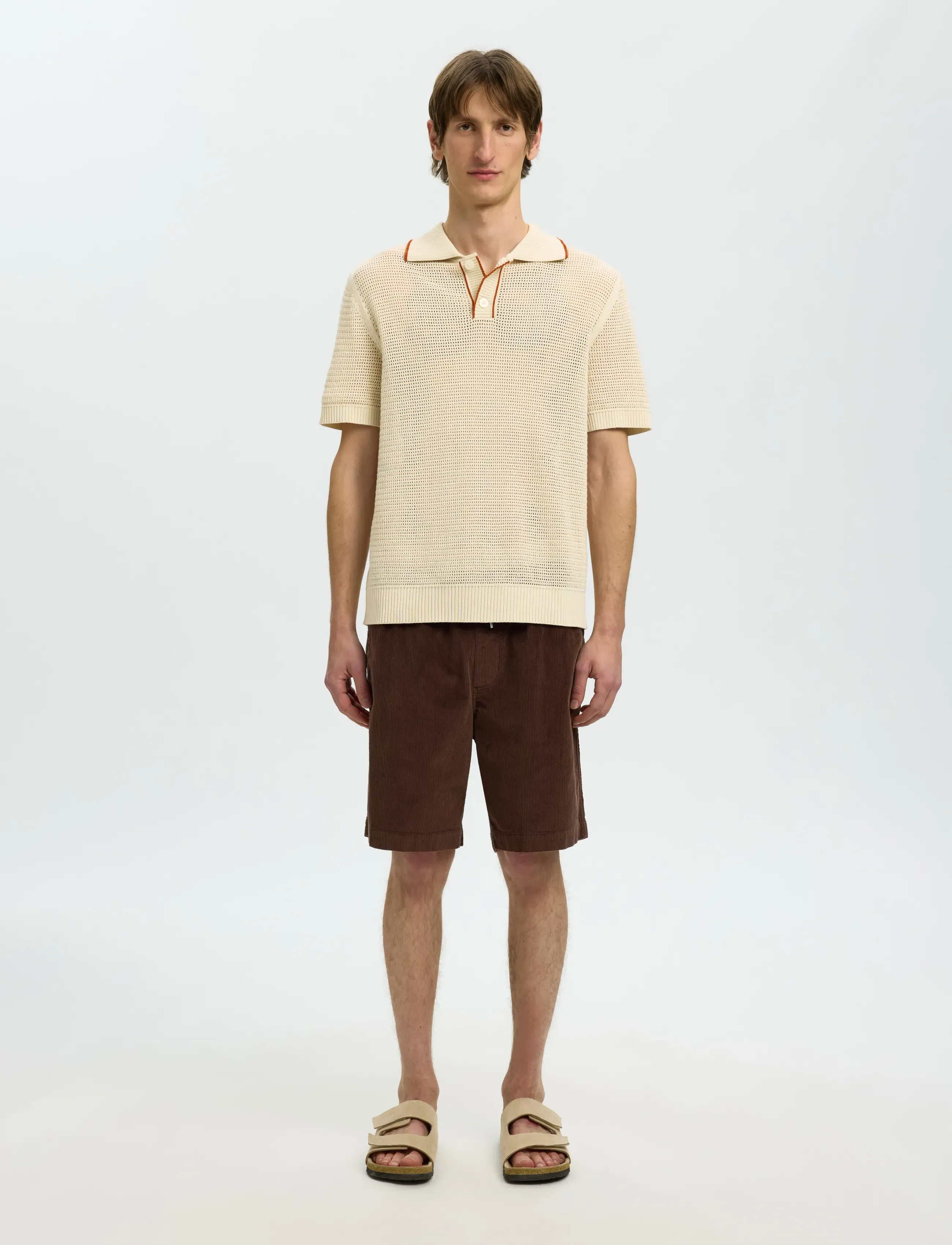 Selected - SLHJESSE SS KNIT OPEN STRUCTURE POLO - gestrickte polohemden - birch - 3