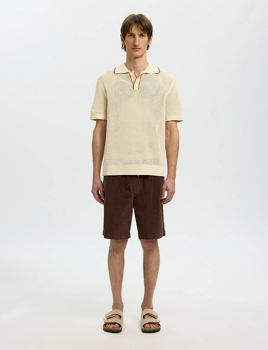 Selected - SLHJESSE SS KNIT OPEN STRUCTURE POLO - gestrickte polohemden - birch - 3