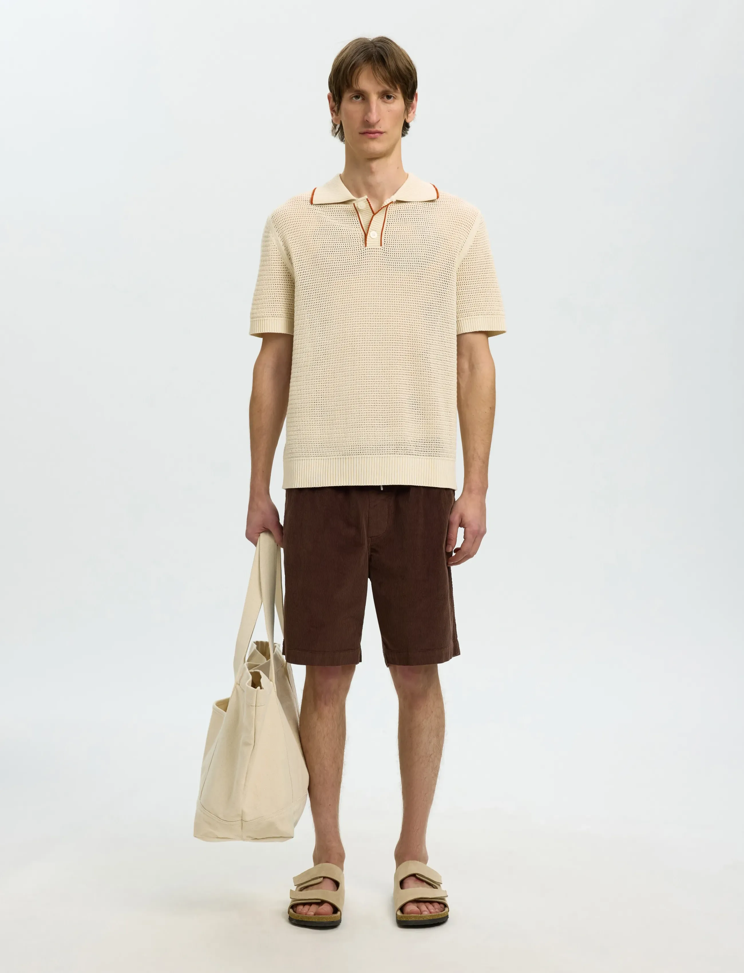 Selected - SLHJESSE SS KNIT OPEN STRUCTURE POLO - gestrickte polohemden - birch - 5