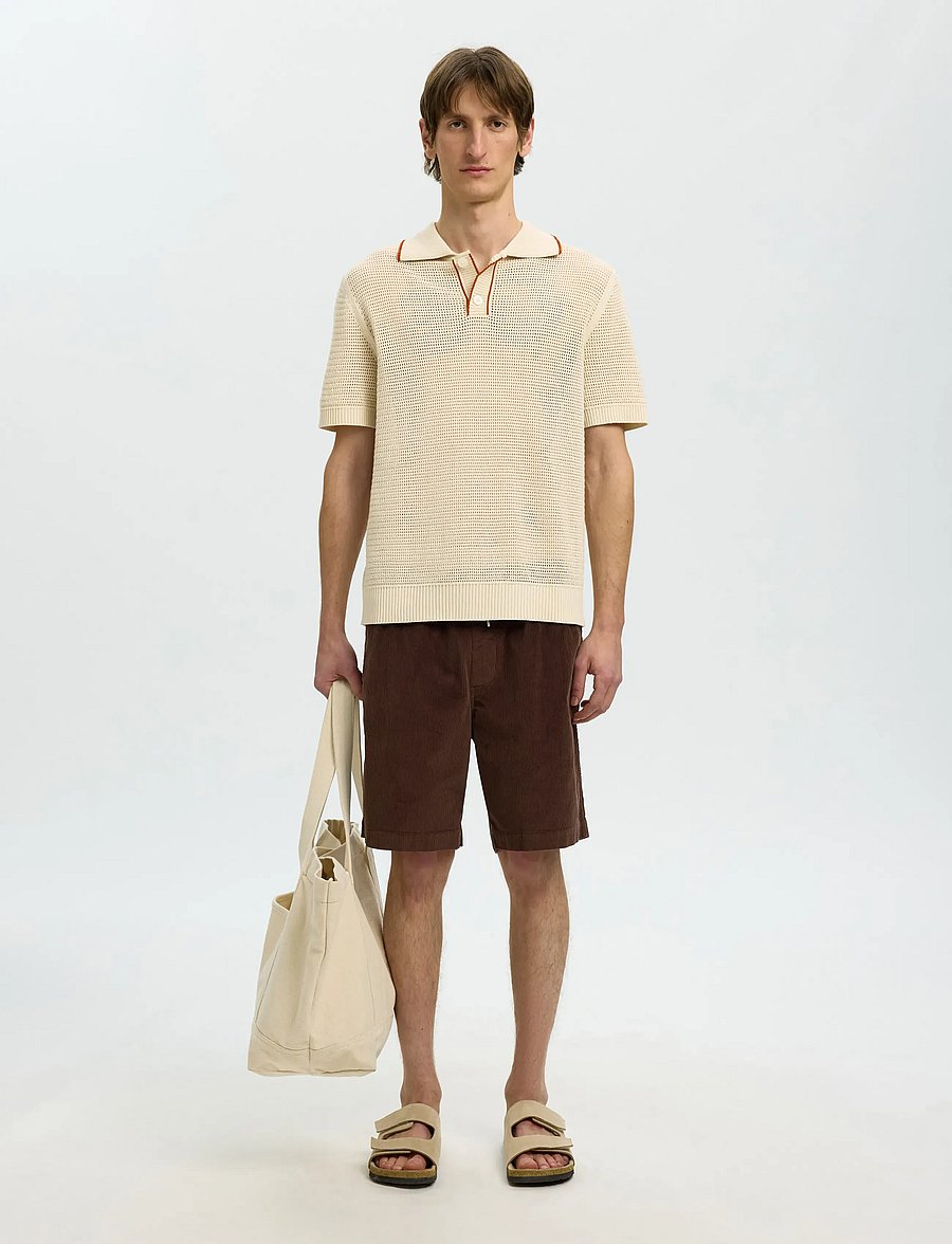 Selected - SLHJESSE SS KNIT OPEN STRUCTURE POLO - gestrickte polohemden - birch - 5