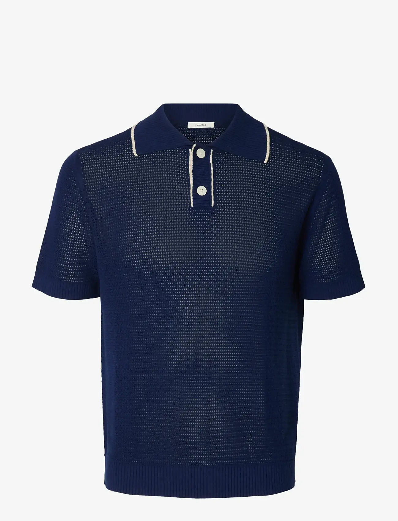 Selected - SLHJESSE SS KNIT OPEN STRUCTURE POLO - polostrik - ocean cavern - 1