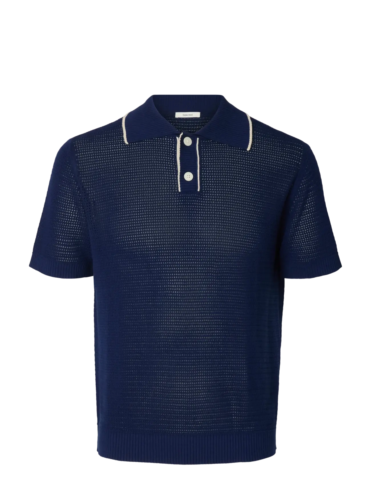Selected SLHJESSE SS KNIT OPEN STRUCTURE POLO - Selected - OCEAN CAVERN / navy