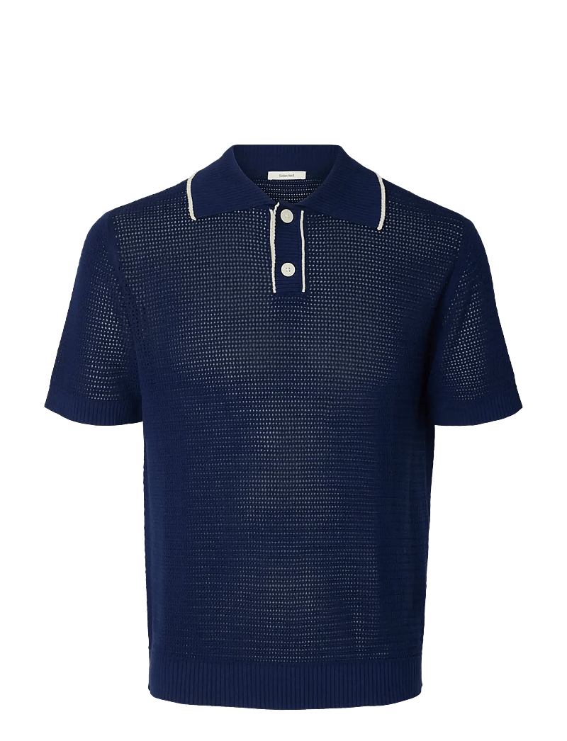 Selected - SLHJESSE SS KNIT OPEN STRUCTURE POLO - gestrickte polohemden - ocean cavern - 1