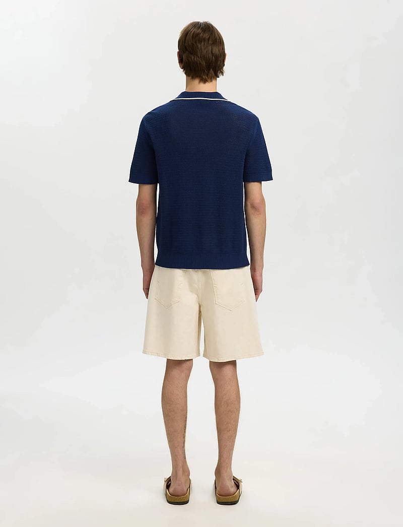 Selected - SLHJESSE SS KNIT OPEN STRUCTURE POLO - gestrickte polohemden - ocean cavern - 2