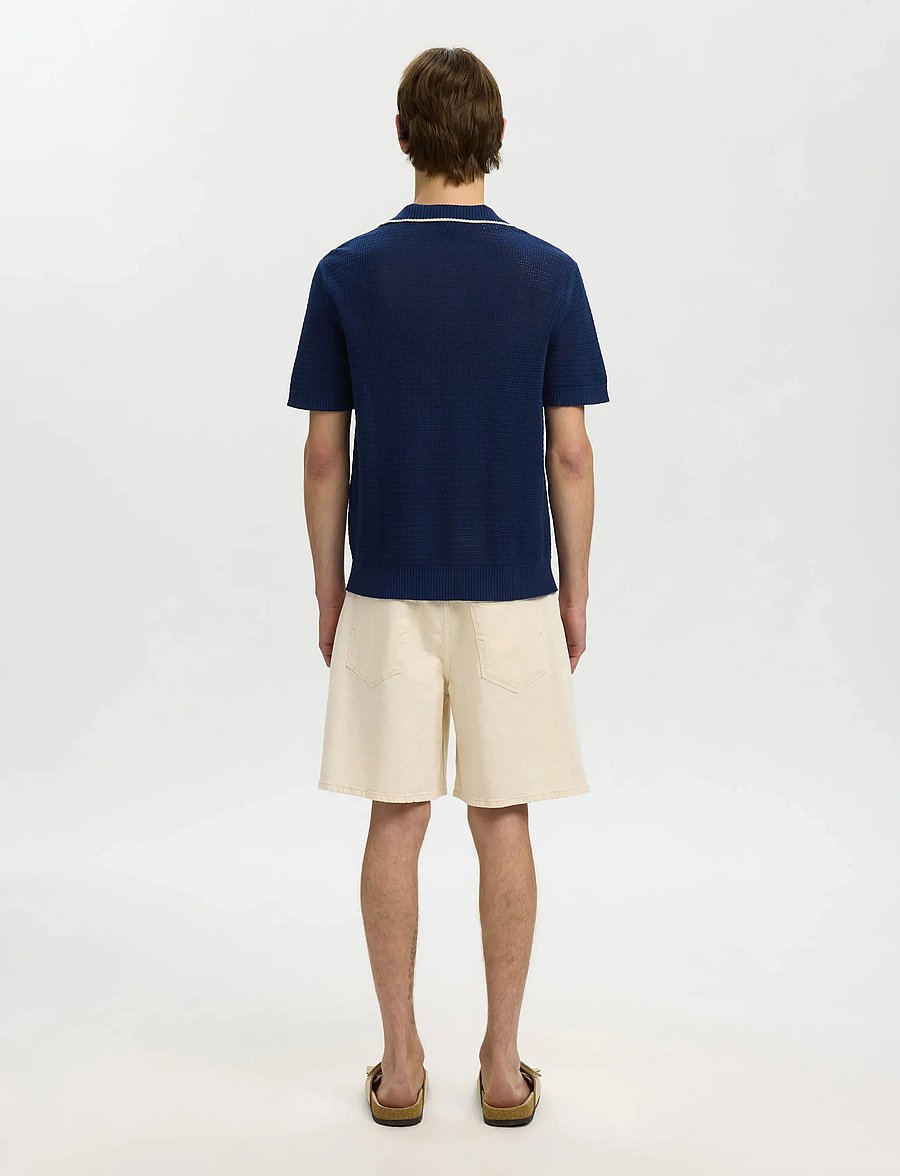 Selected - SLHJESSE SS KNIT OPEN STRUCTURE POLO - gestrickte polohemden - ocean cavern - 2