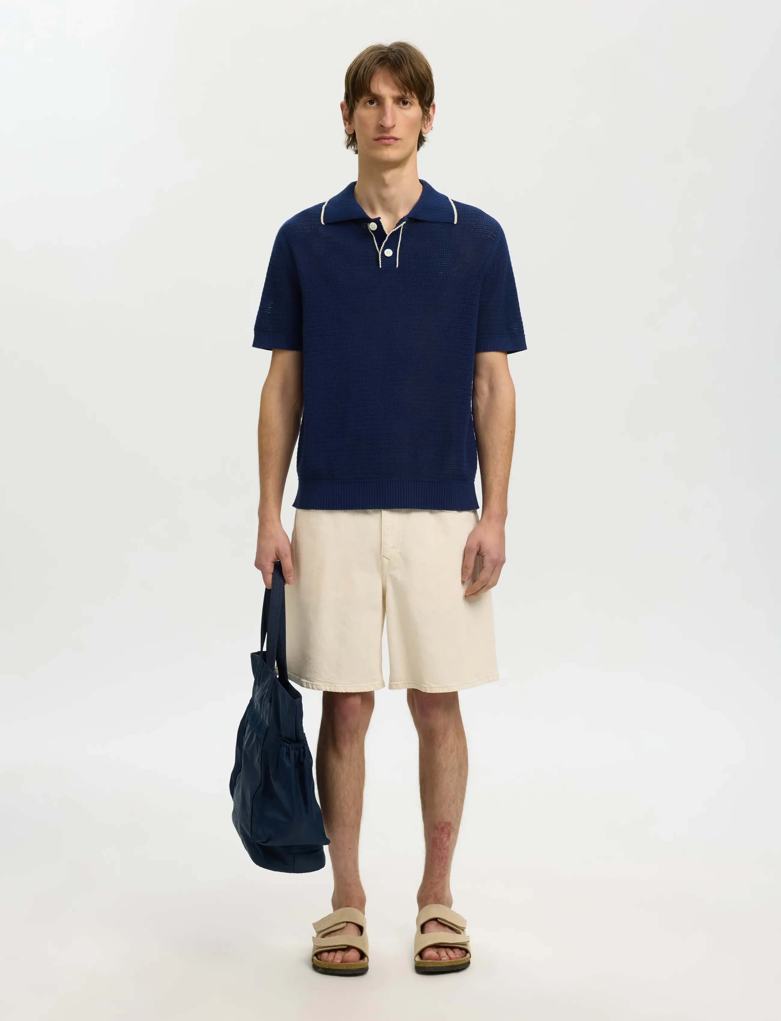 Selected - SLHJESSE SS KNIT OPEN STRUCTURE POLO - gestrickte polohemden - ocean cavern - 3