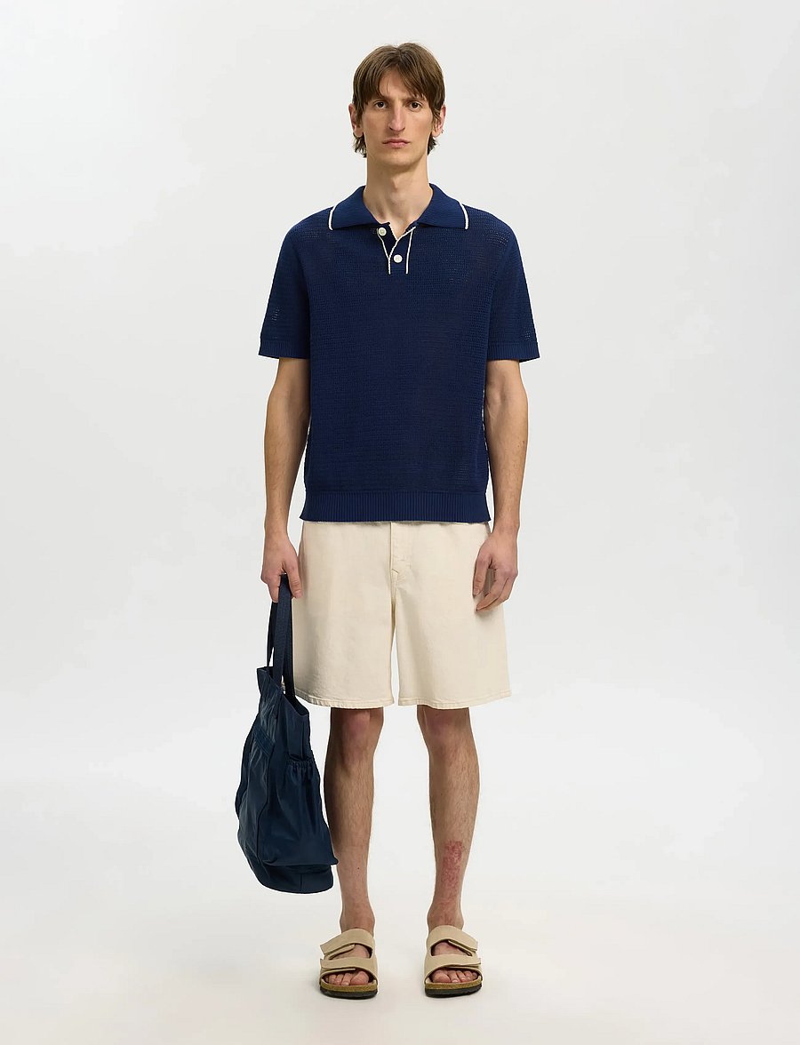 Selected - SLHJESSE SS KNIT OPEN STRUCTURE POLO - gestrickte polohemden - ocean cavern - 3