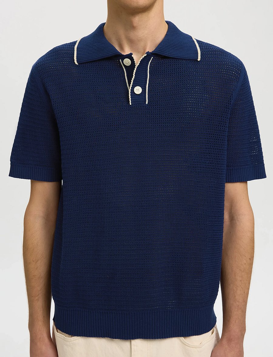 Selected - SLHJESSE SS KNIT OPEN STRUCTURE POLO - gestrickte polohemden - ocean cavern - 4