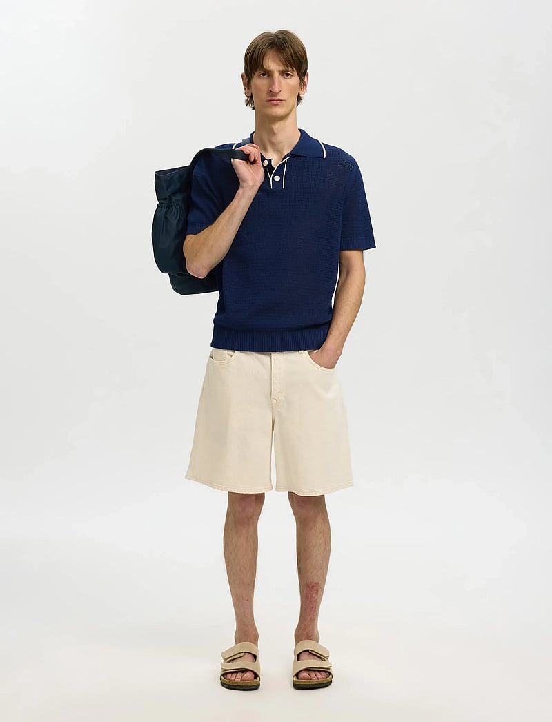 Selected - SLHJESSE SS KNIT OPEN STRUCTURE POLO - gestrickte polohemden - ocean cavern - 5