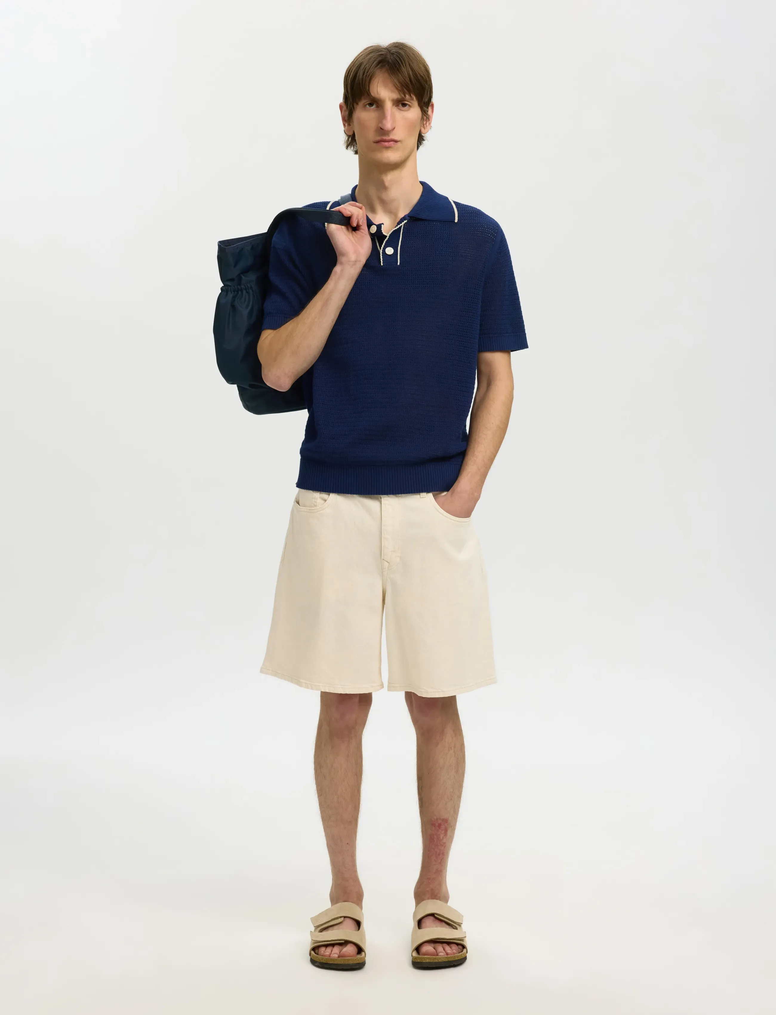 Selected - SLHJESSE SS KNIT OPEN STRUCTURE POLO - gestrickte polohemden - ocean cavern - 5