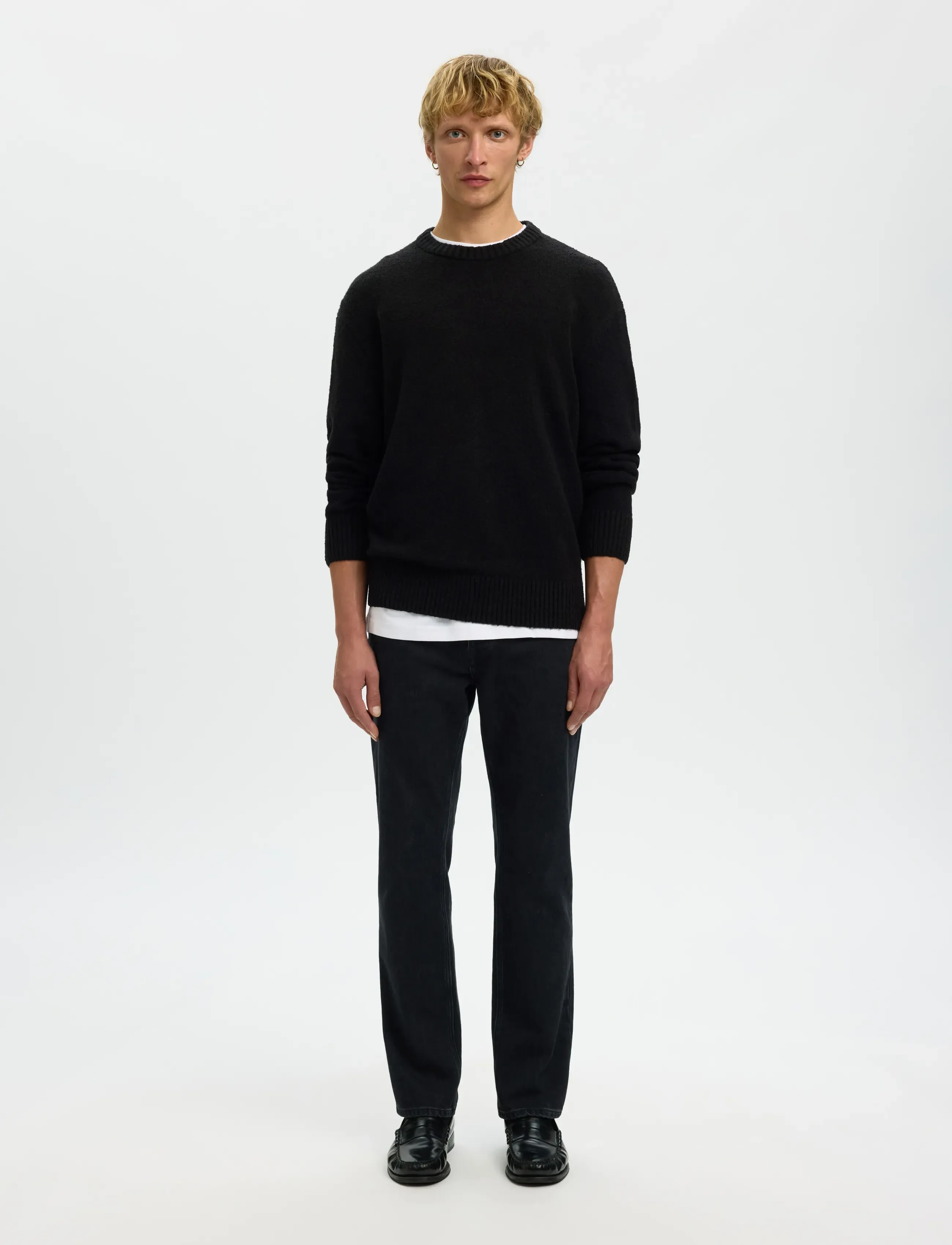 Selected - SLMALEX LS KNIT CREW NECK NOOS - megztiniai su apvalia apykakle - black - 4