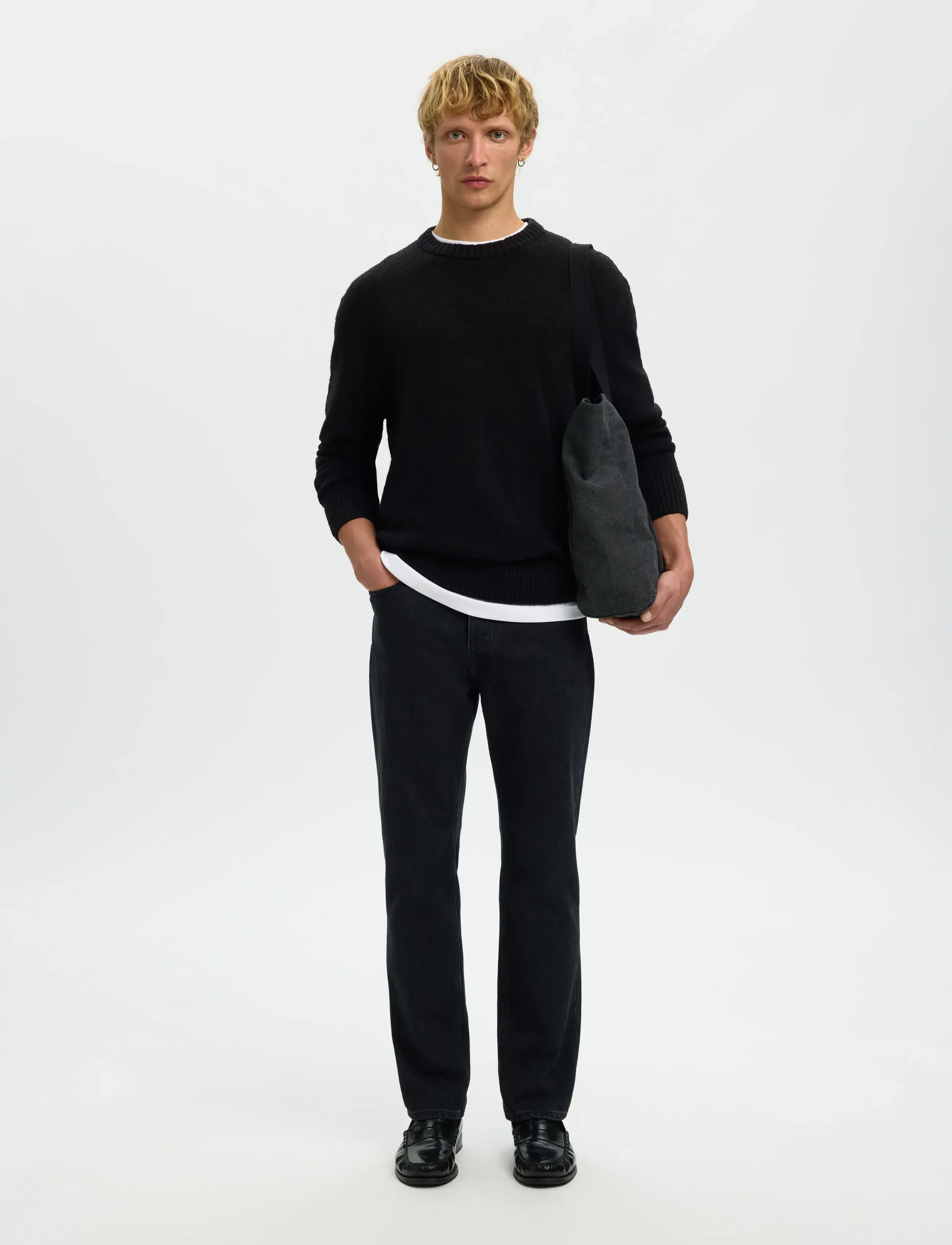 SELECTED Slmalex Ls Knit Crew Neck Noos stickade tröjor herr – bild 5