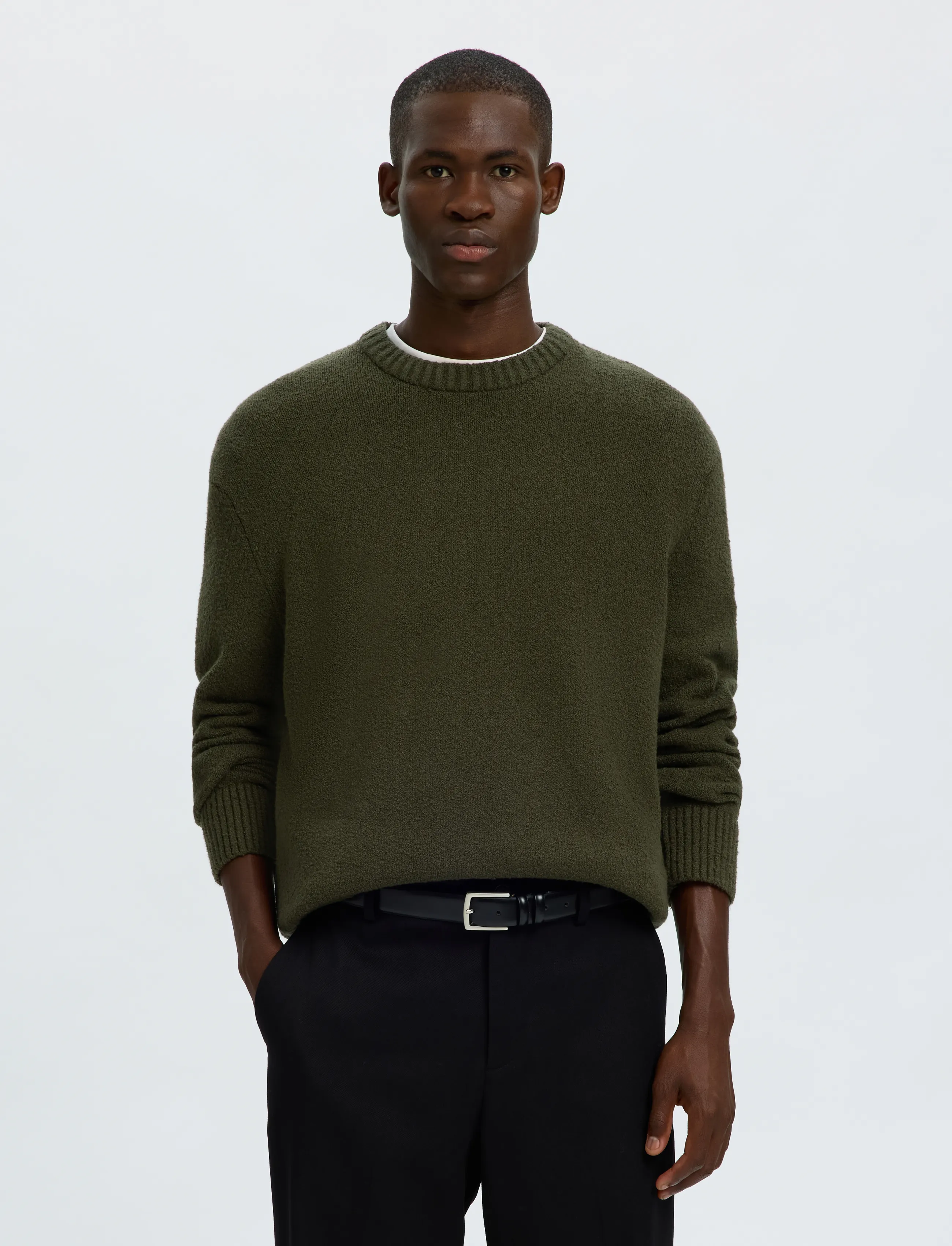 Selected Slmalex Ls Knit Rlx Crew Neck Noos, S, Knitwear, Khakigrün - Round Necks, Männerswear