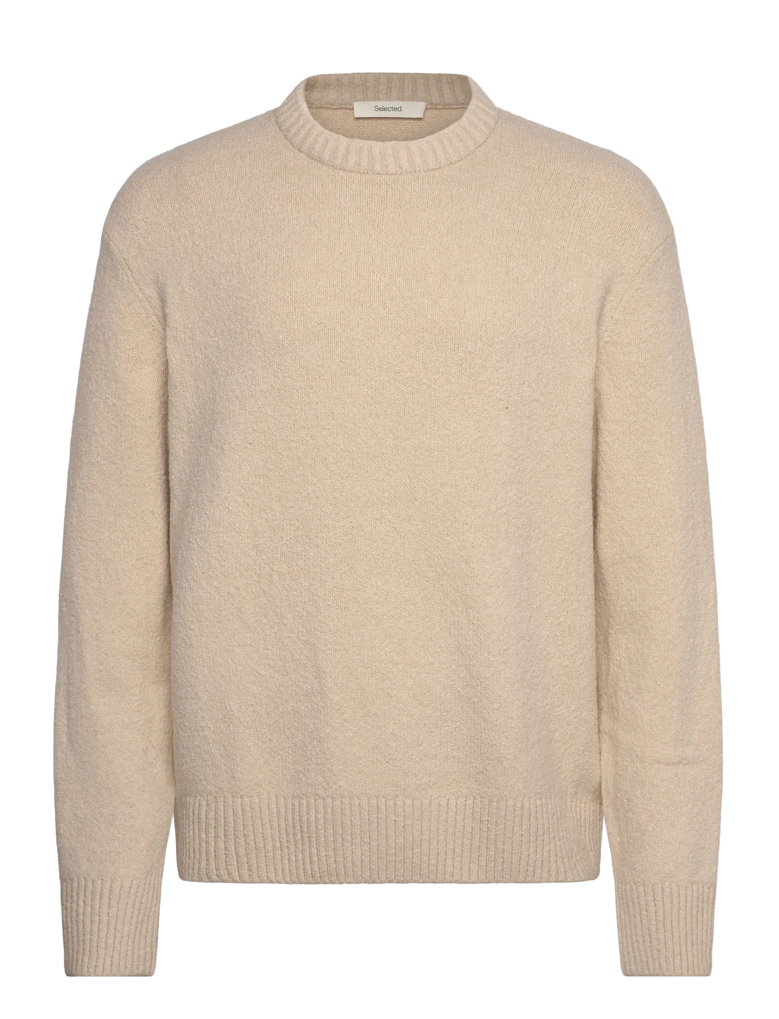 SELECTED SlHerrenx Ls Knit Rlx Crew Neck Noos Beige - L - Herren