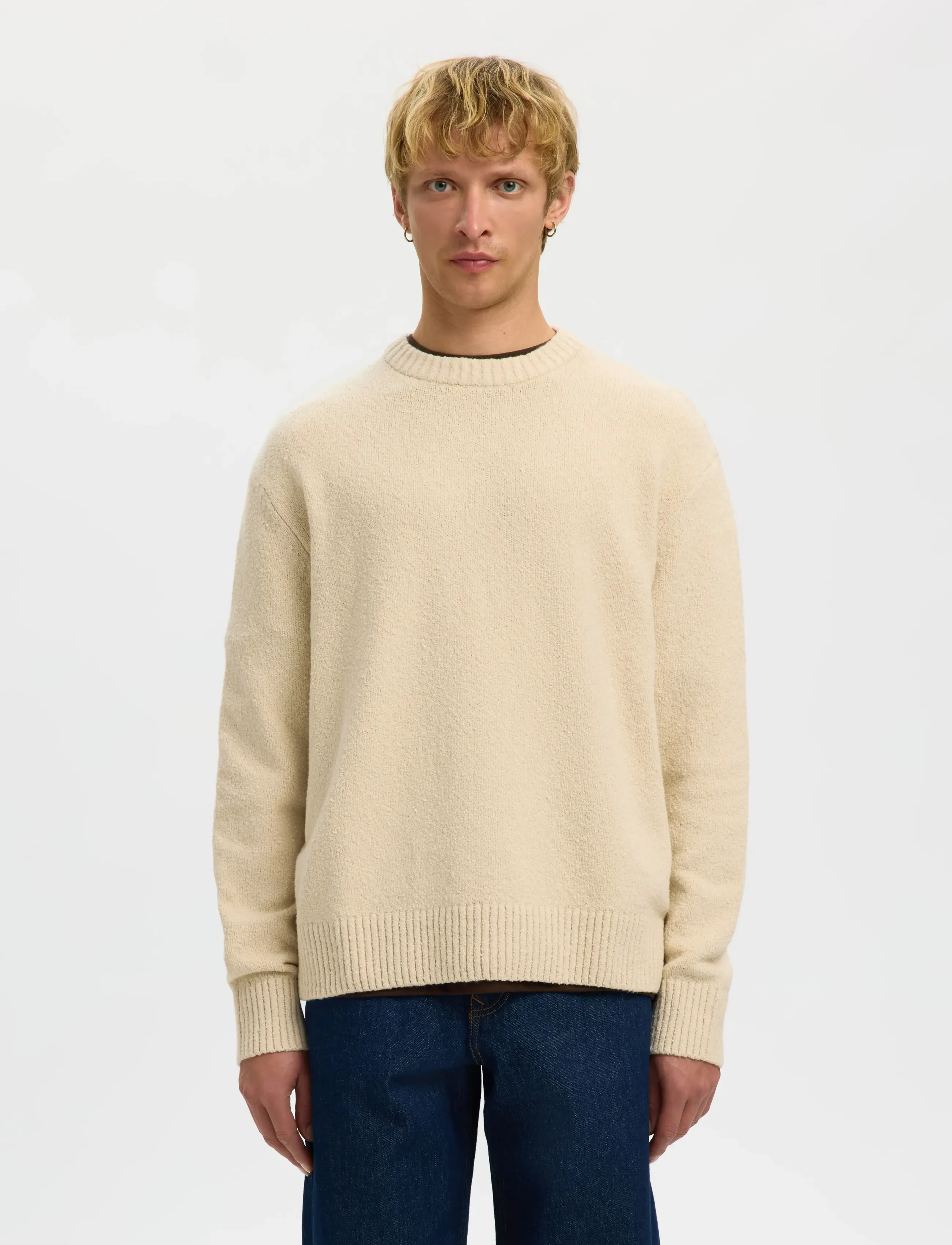 Selected SLMALEX LS KNIT CREW NECK NOOS - Business - OATMEAL / beige