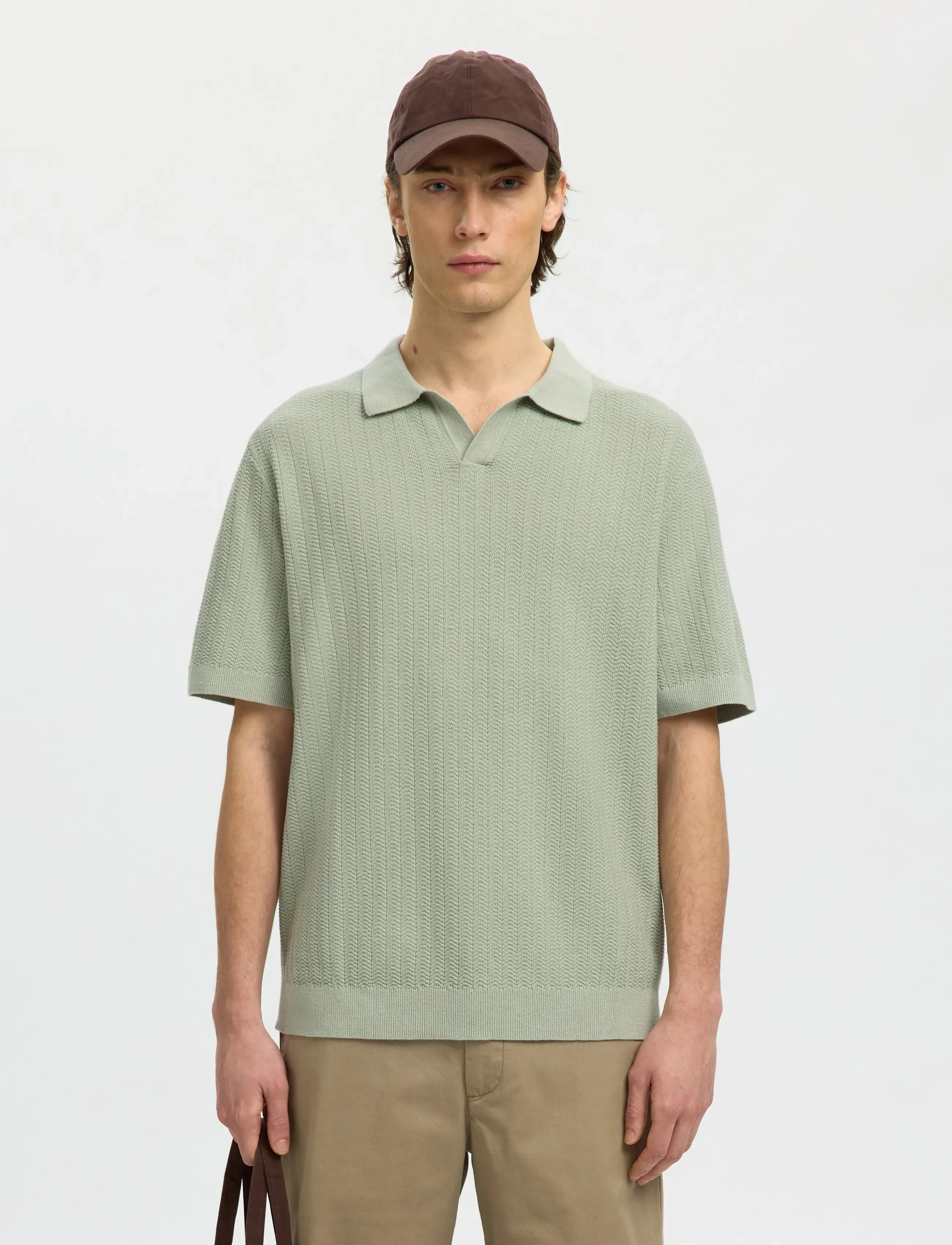 Selected Slhmattis Ss Linen Blend Struc Polo Noos, M, Green, Poloer > Kortærmede, Herre