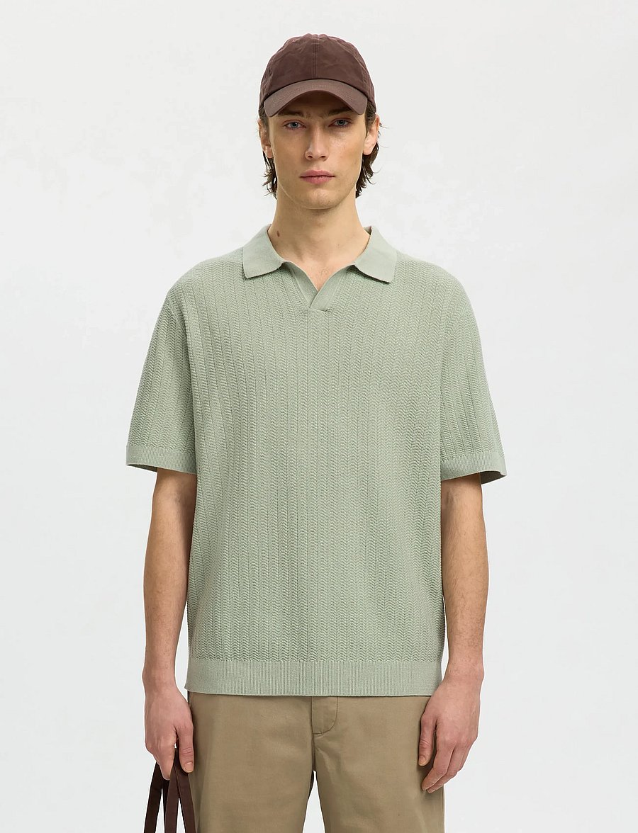 Selected - SLHMATTIS SS LINEN BLEND STRUC POLO NOOS - kurzärmelig - aqua gray - 0