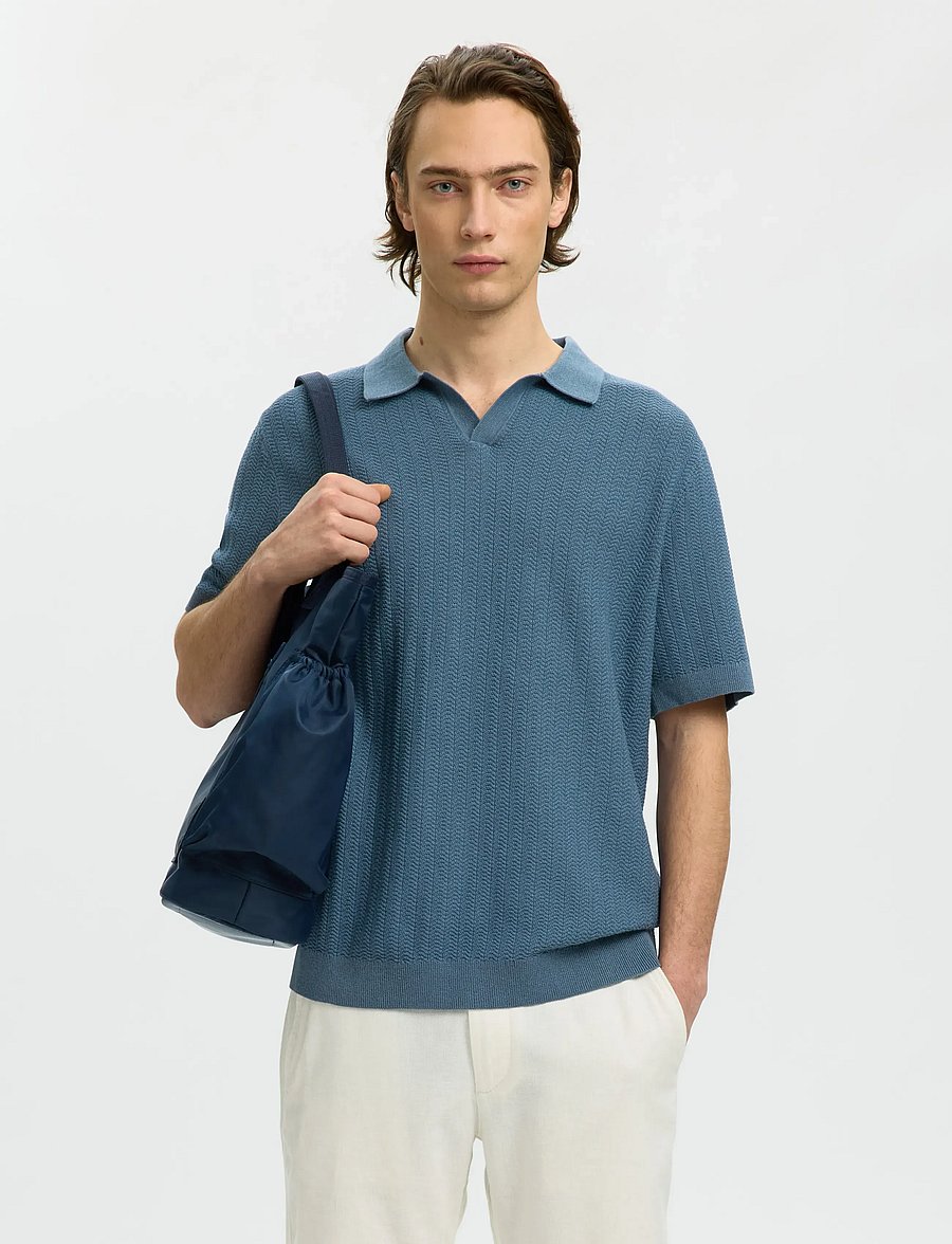 Selected - SLHMATTIS SS LINEN BLEND STRUC POLO NOOS - kurzärmelig - blue mirage - 0