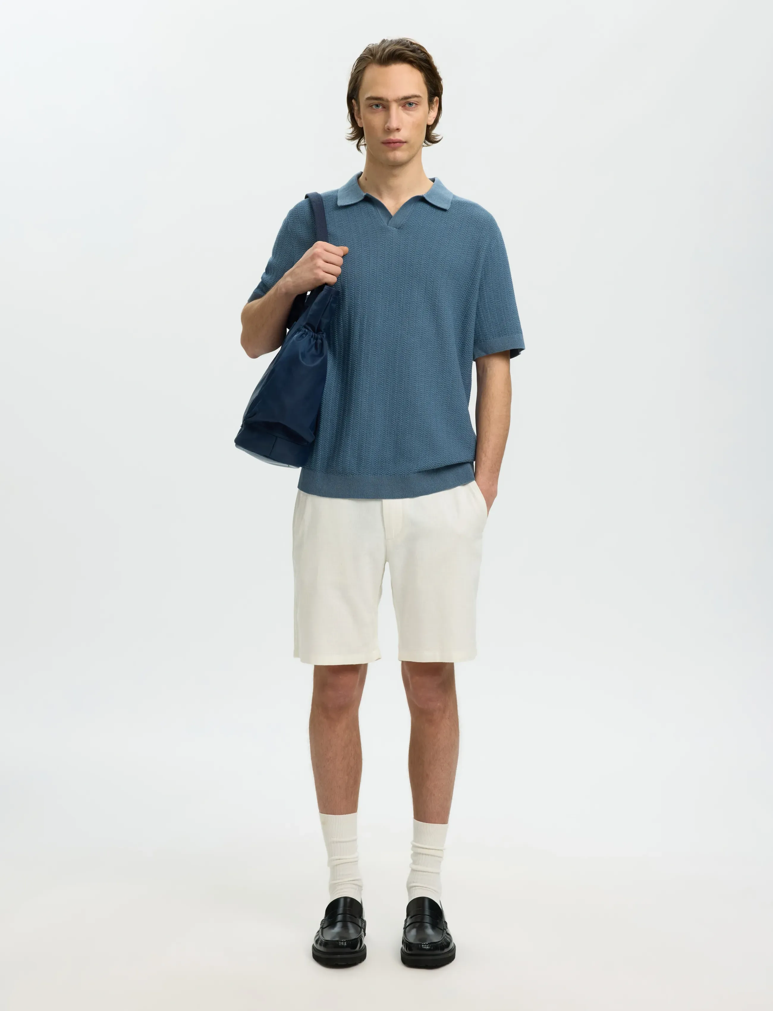 Selected - SLHMATTIS SS LINEN BLEND STRUC POLO NOOS - short-sleeved polos - blue mirage - 3