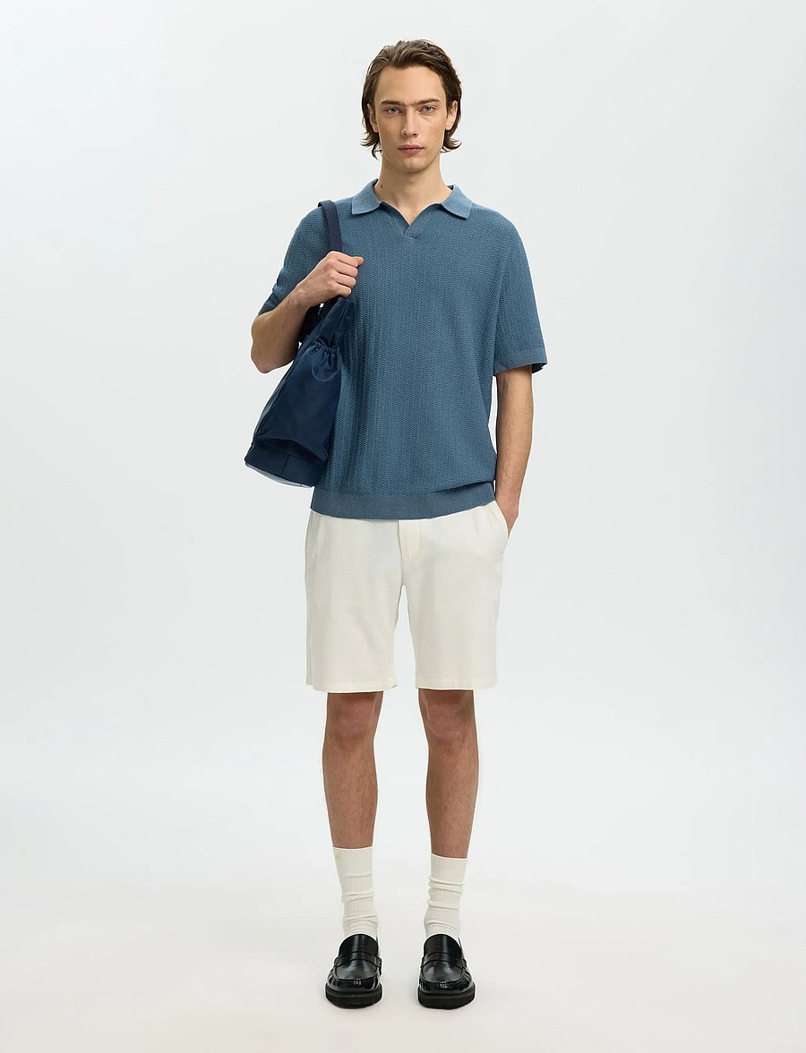 Selected - SLHMATTIS SS LINEN BLEND STRUC POLO NOOS - kurzärmelig - blue mirage - 3