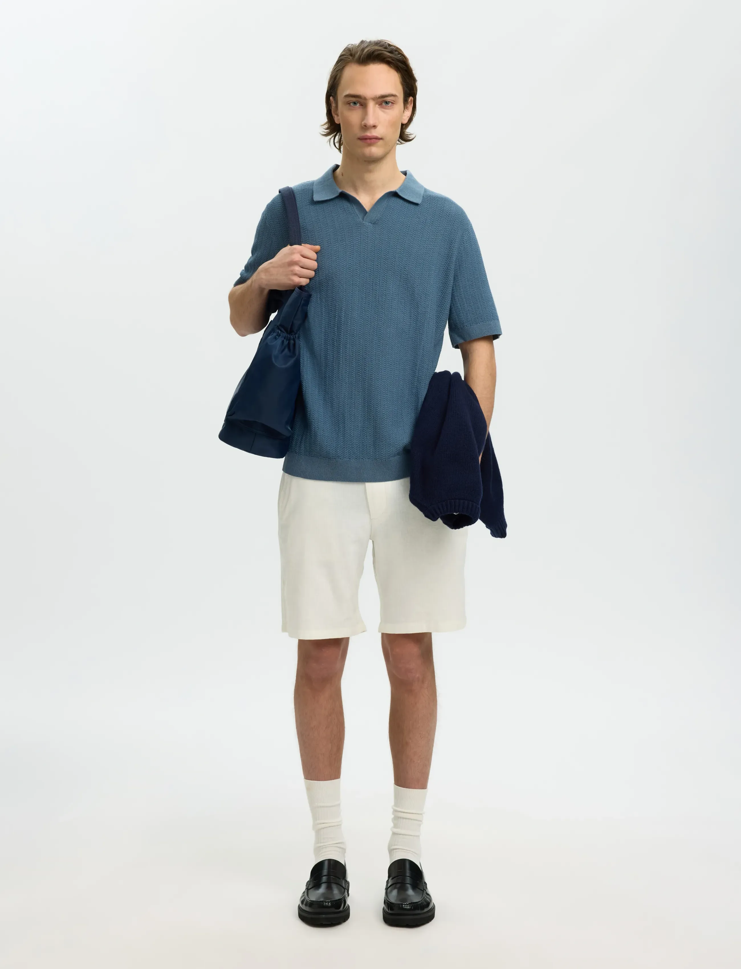 Selected - SLHMATTIS SS LINEN BLEND STRUC POLO NOOS - short-sleeved polos - blue mirage - 5