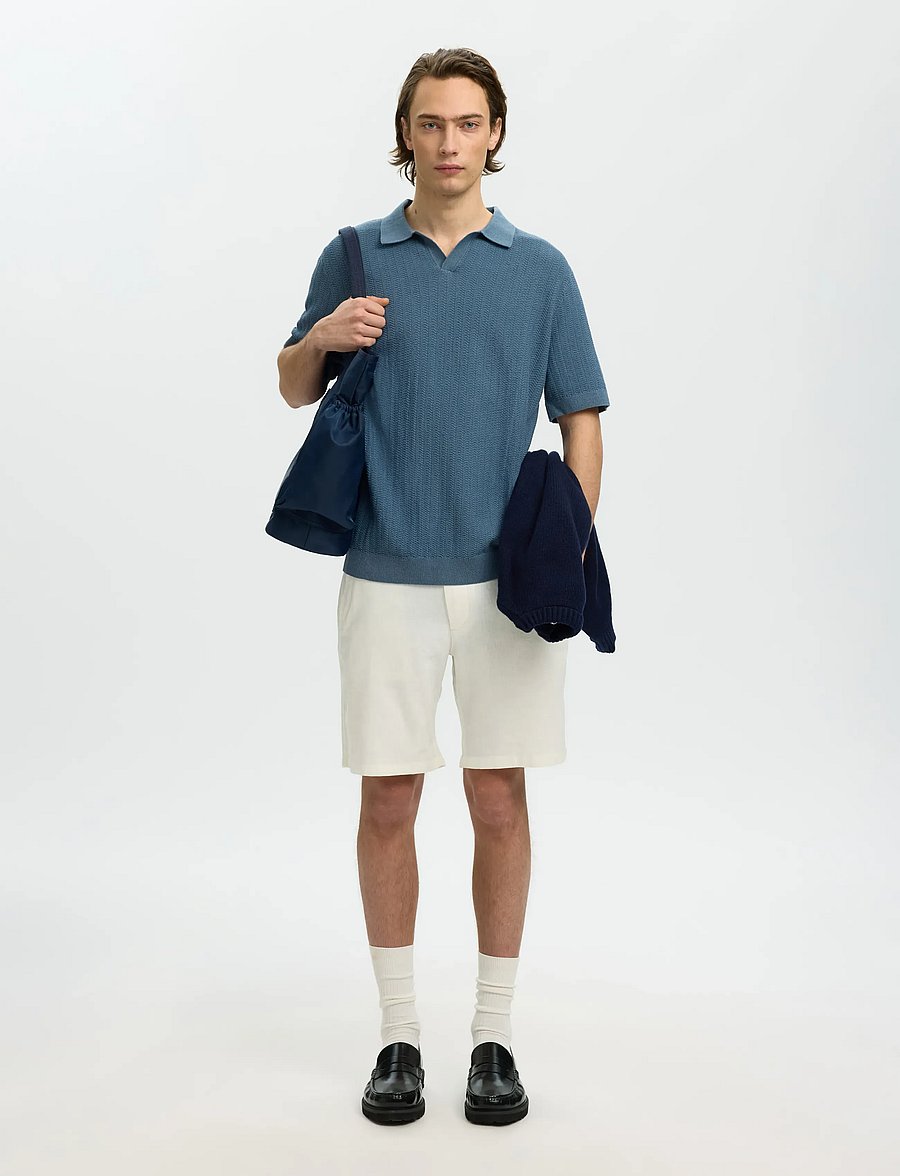 Selected - SLHMATTIS SS LINEN BLEND STRUC POLO NOOS - kurzärmelig - blue mirage - 5