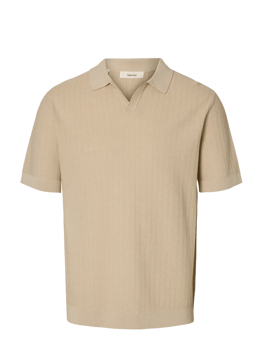 Selected - SLHMATTIS SS LINEN BLEND STRUC POLO NOOS - short-sleeved polos - oatmeal - 1