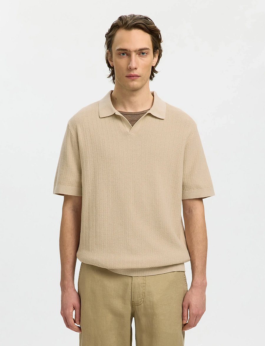 Selected - SLHMATTIS SS LINEN BLEND STRUC POLO NOOS - short-sleeved polos - oatmeal - 0