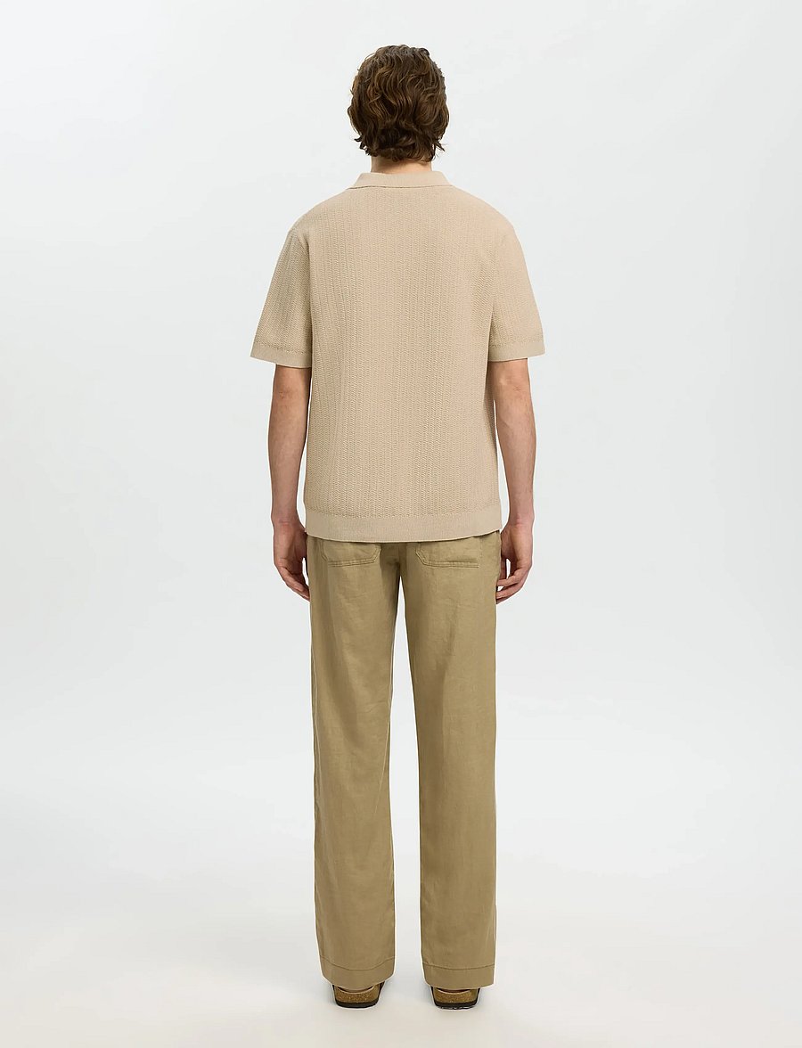 Selected - SLHMATTIS SS LINEN BLEND STRUC POLO NOOS - short-sleeved polos - oatmeal - 2