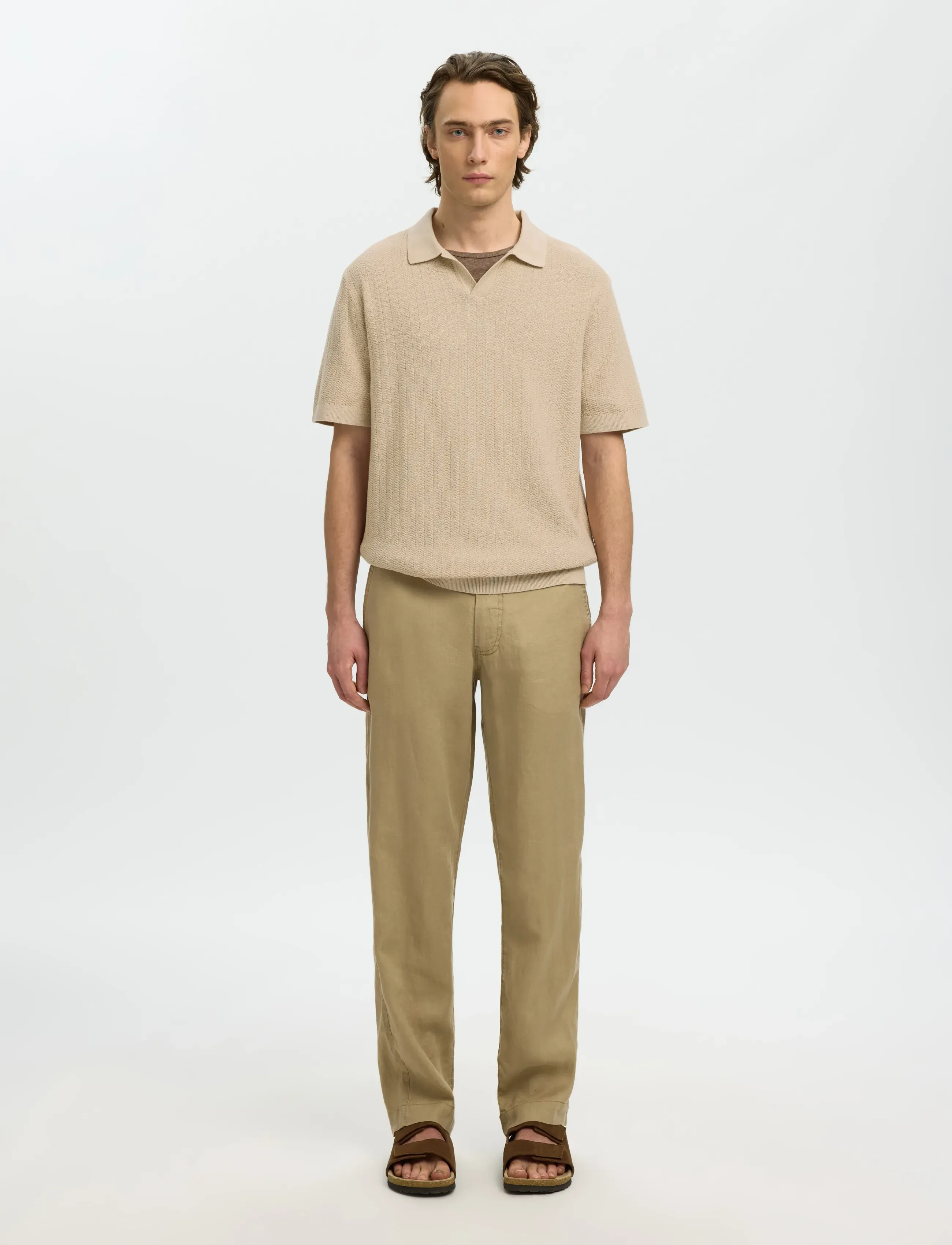 Selected - SLHMATTIS SS LINEN BLEND STRUC POLO NOOS - kortærmede poloer - oatmeal - 3