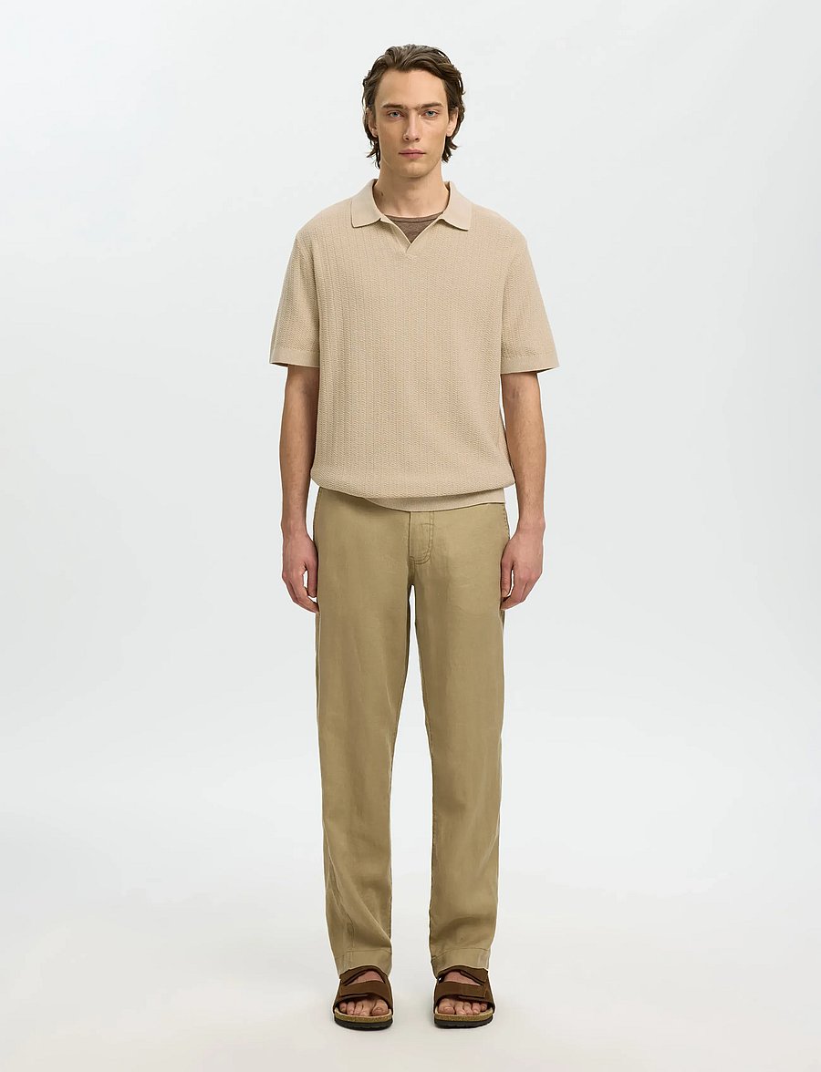 Selected - SLHMATTIS SS LINEN BLEND STRUC POLO NOOS - short-sleeved polos - oatmeal - 3