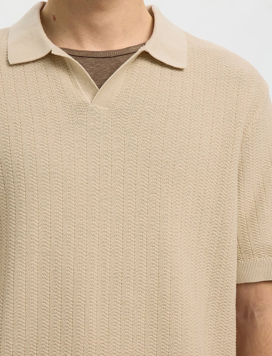 Selected - SLHMATTIS SS LINEN BLEND STRUC POLO NOOS - short-sleeved polos - oatmeal - 4