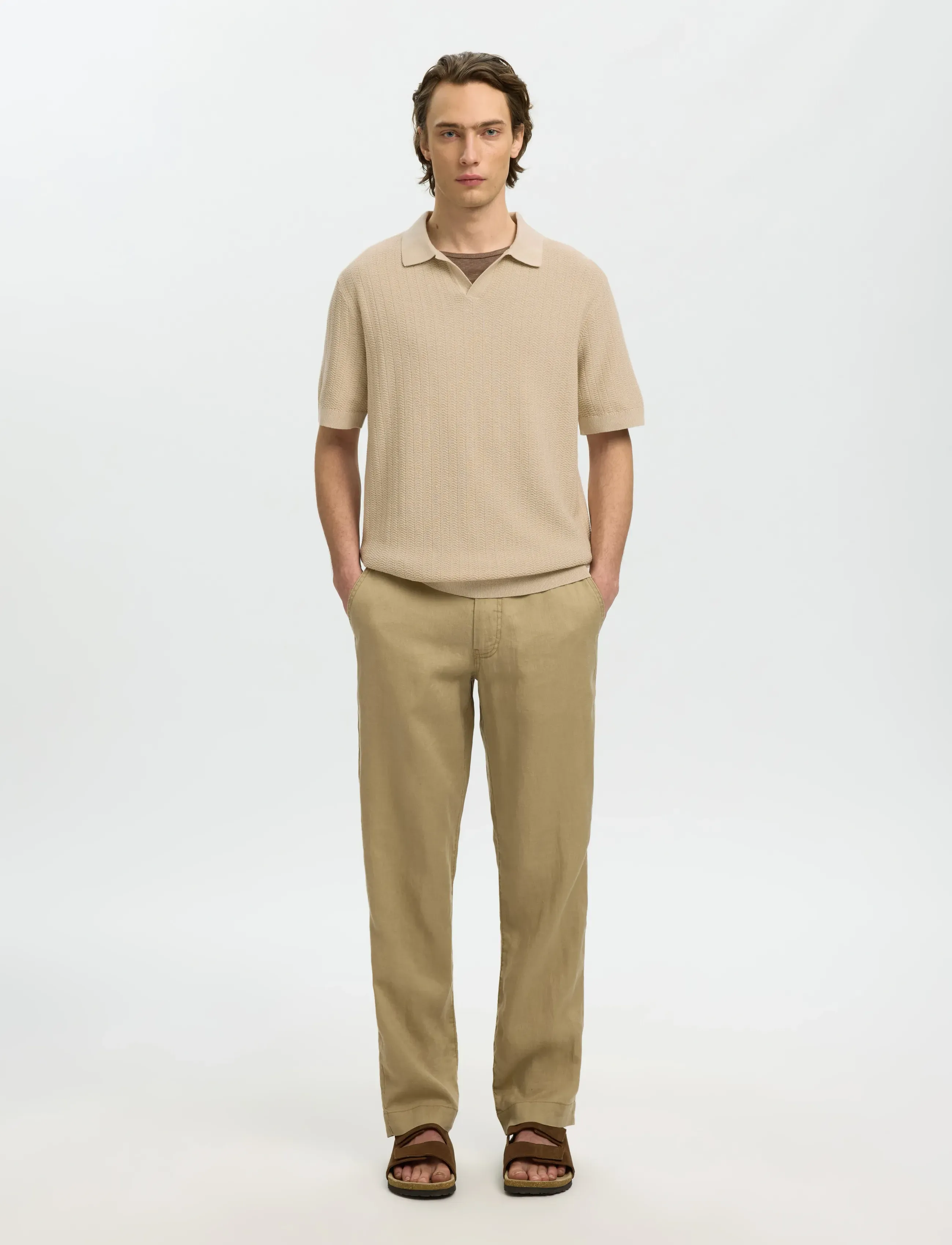 Selected - SLHMATTIS SS LINEN BLEND STRUC POLO NOOS - kortærmede poloer - oatmeal - 5