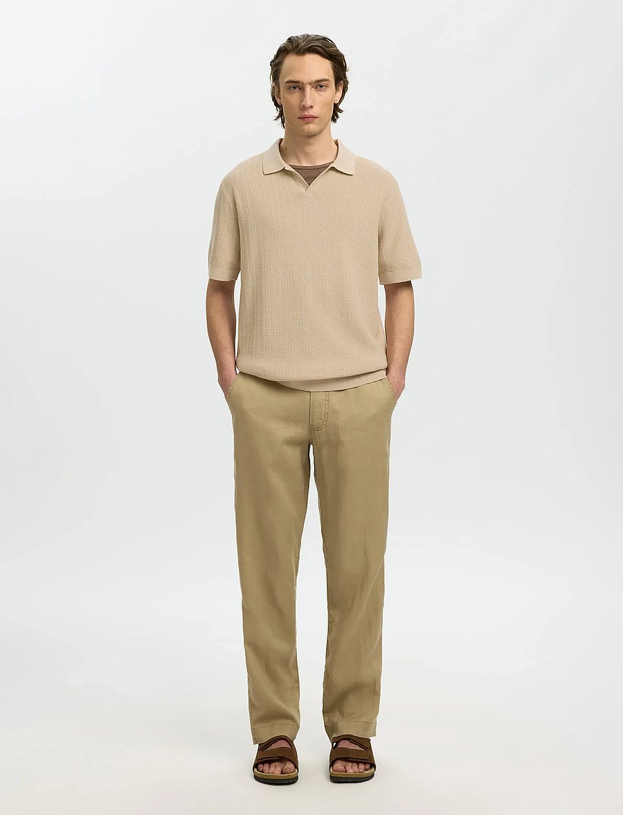 Selected - SLHMATTIS SS LINEN BLEND STRUC POLO NOOS - short-sleeved polos - oatmeal - 5