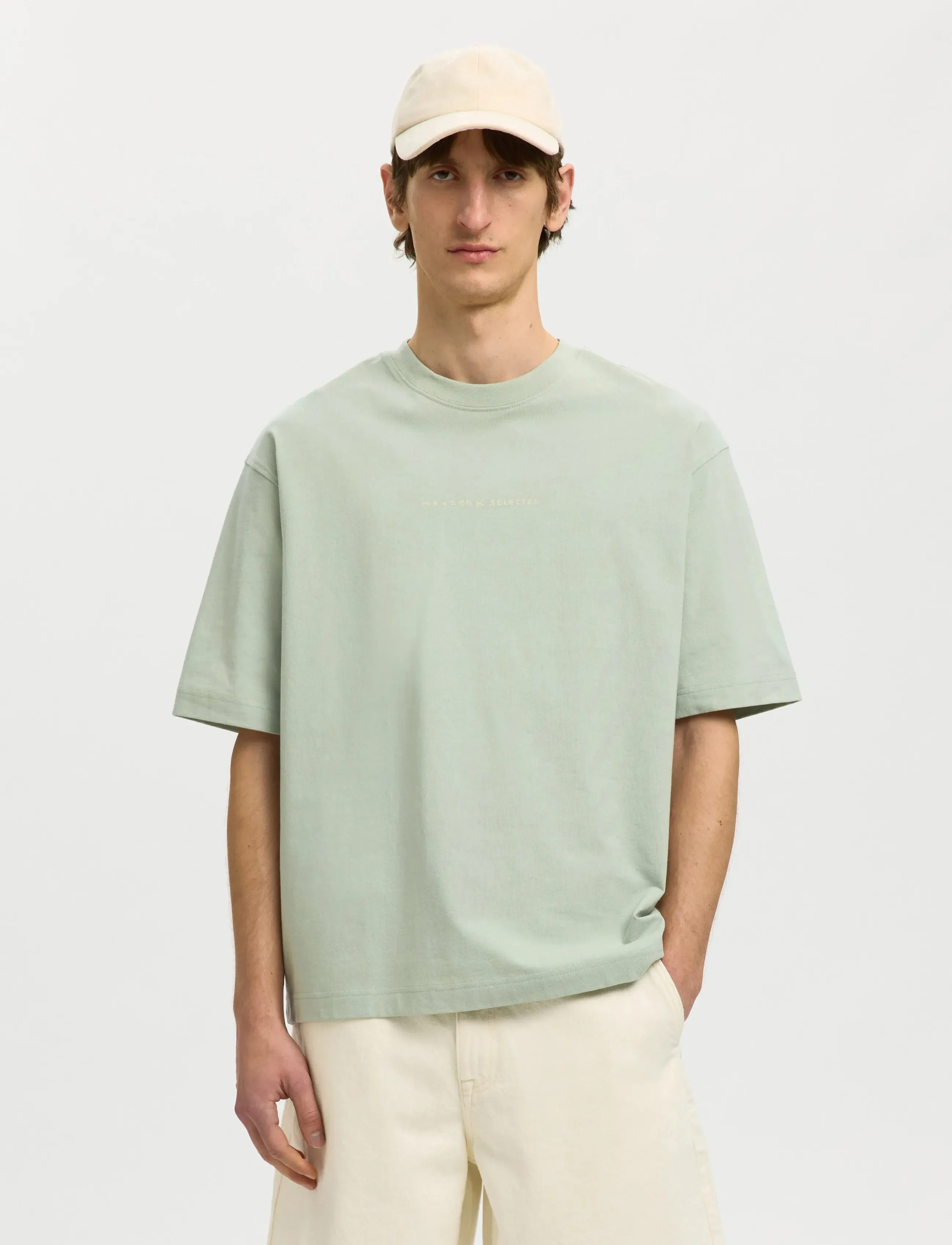 Selected SLHRELAXNORMAN LICENSE SS TEE - T-shirts - AQUA GRAY / green